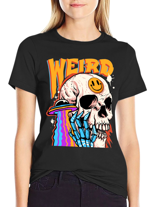 Weird Skull UFO Graphic Tee - Black Cotton
