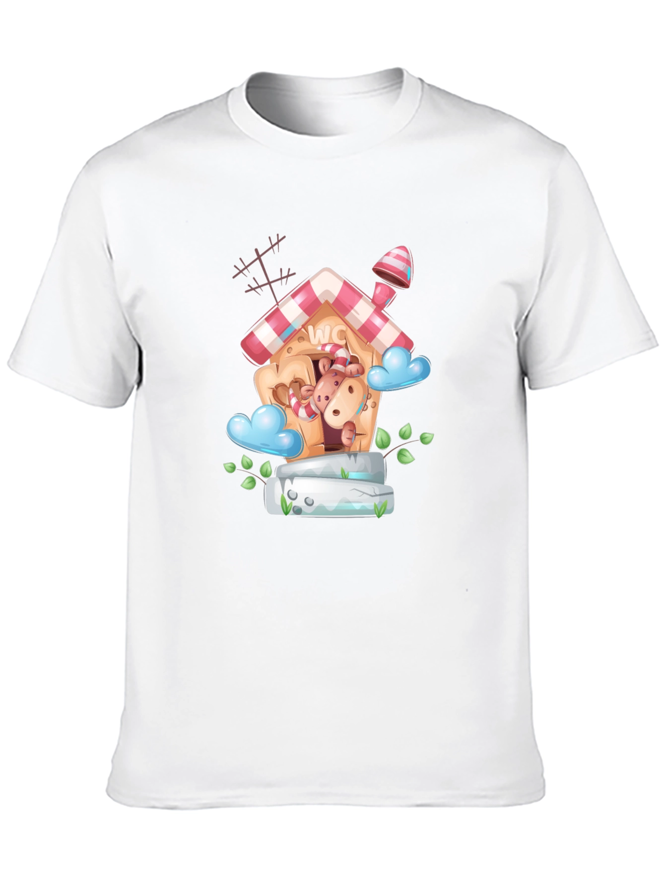 Cartoon Hippo WC House Black T-Shirt