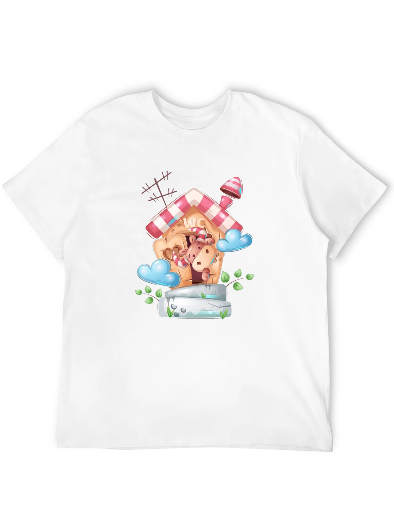 Cartoon Hippo WC House Black T-Shirt
