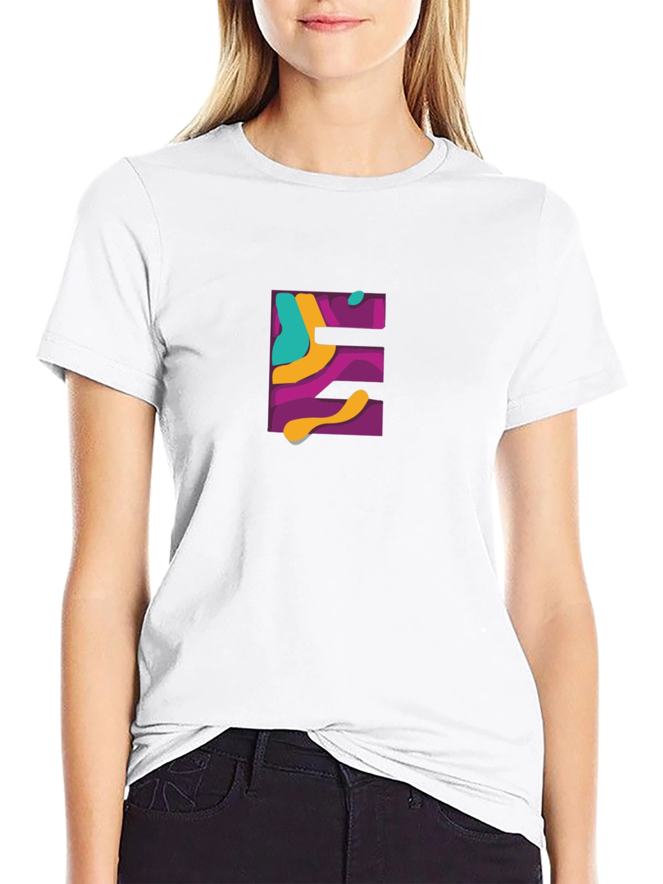 Abstract E Graphic Black T-Shirt