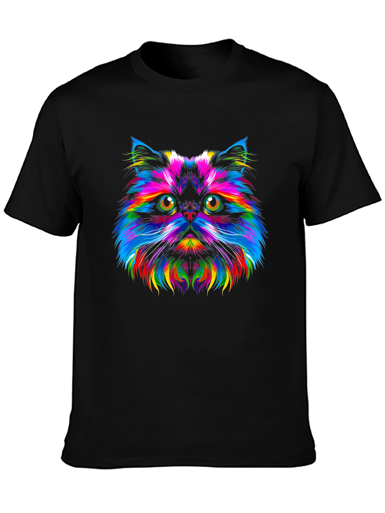Rainbow Cat Graphic Tee - Trendy Black T-Shirt