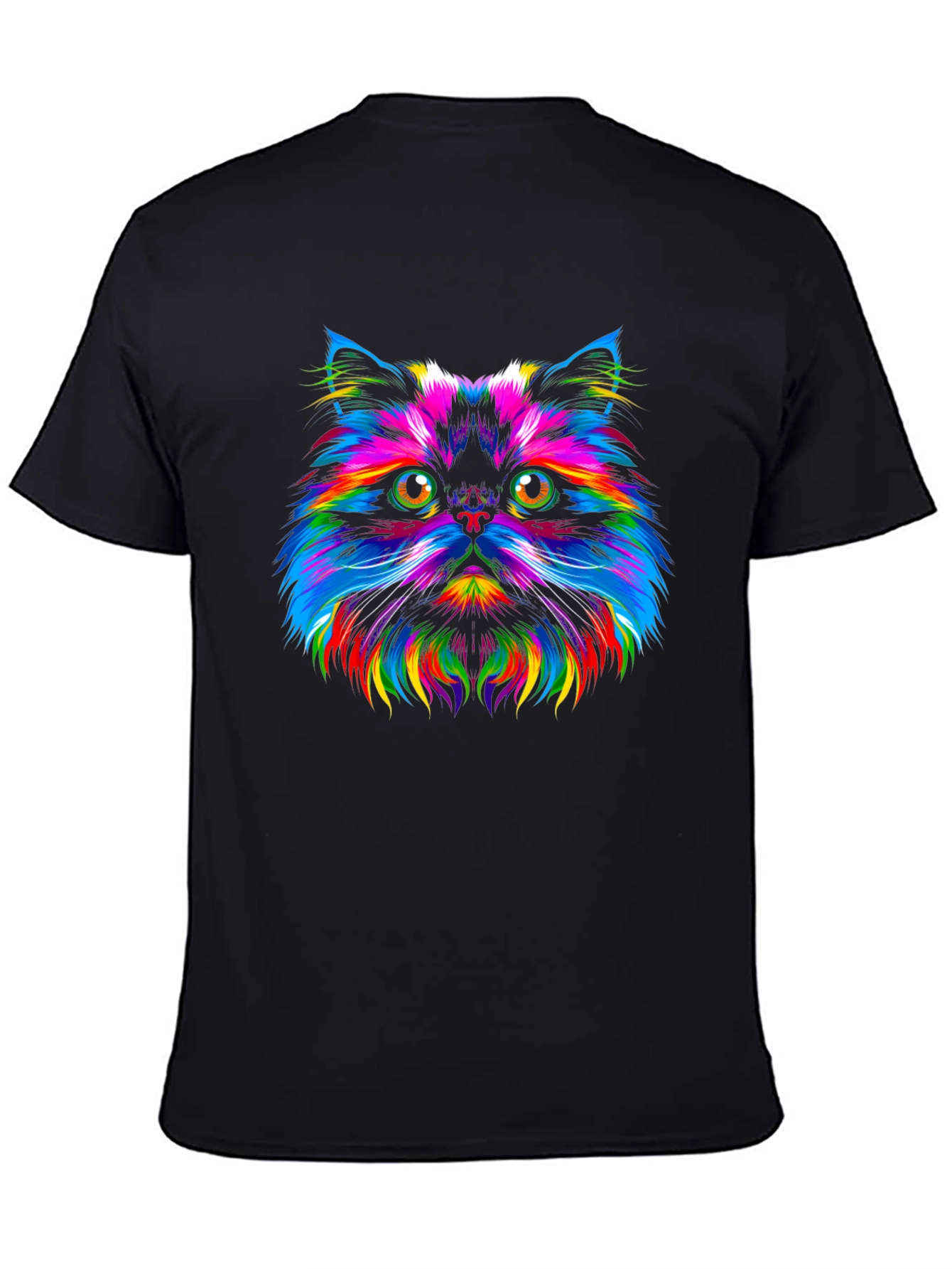 Rainbow Cat Graphic Tee - Trendy Black T-Shirt