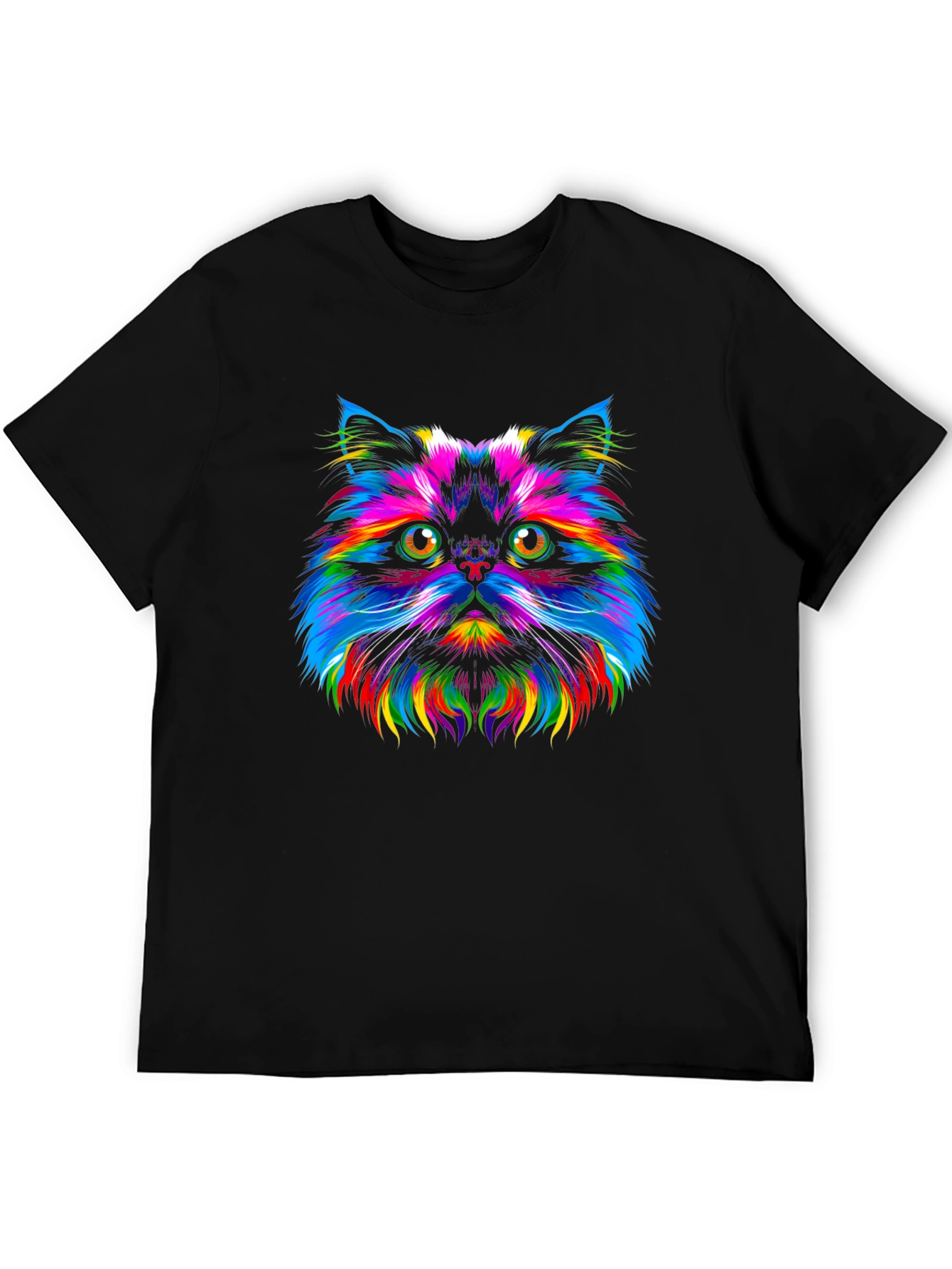 Rainbow Cat Graphic Tee - Trendy Black T-Shirt