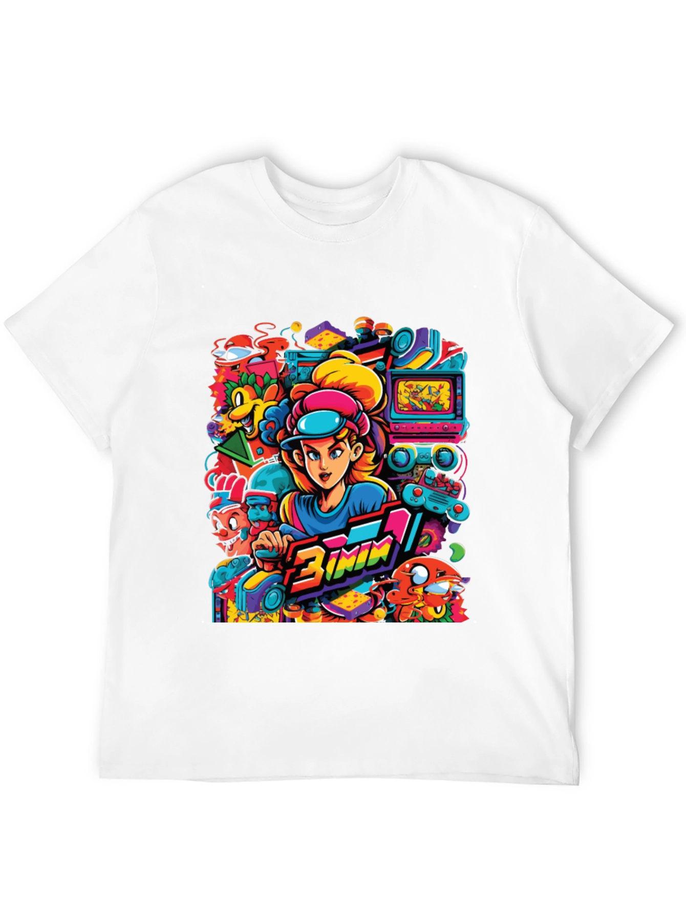 Retro Gamer Cartoon Print Black Tee