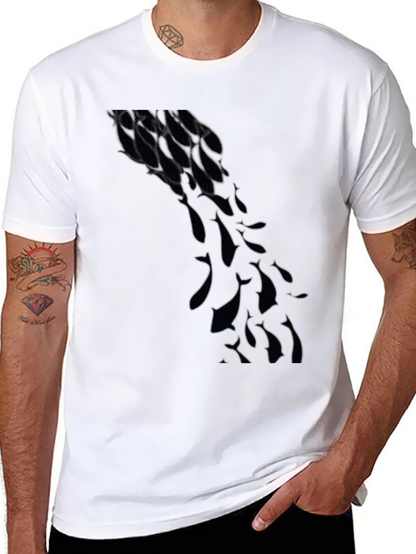 Mens Black Graphic Tee - Abstract Design