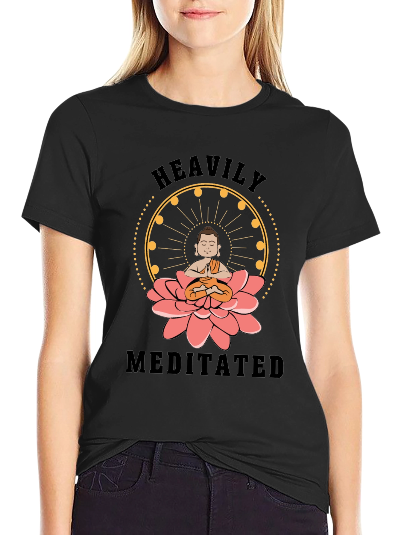 Heavily Meditated Buddha Lotus Graphic T-Shirt