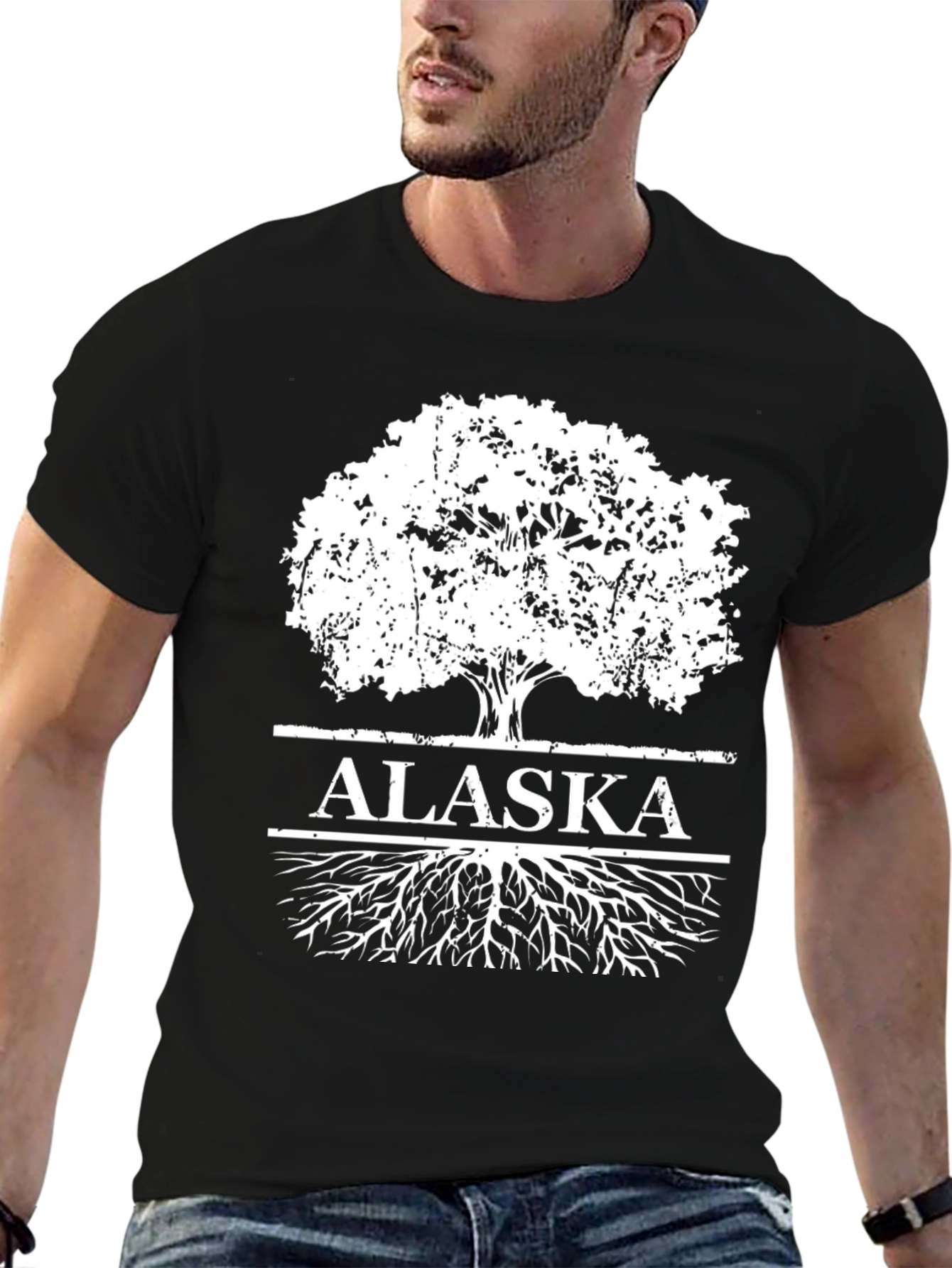 Alaska Tree Roots Graphic Print Black T-Shirt