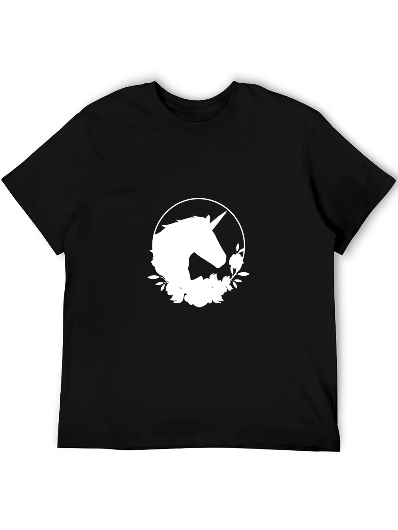 Unicorn Floral Graphic Black T-Shirt