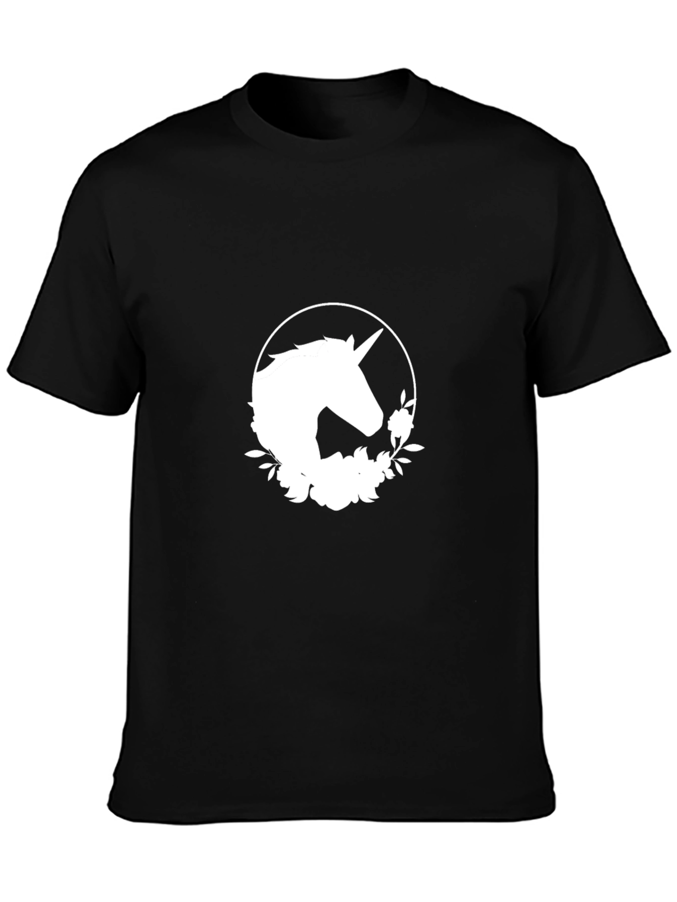 Unicorn Floral Graphic Black T-Shirt