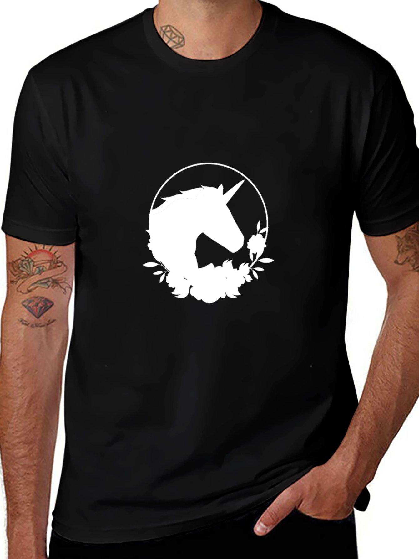 Unicorn Floral Graphic Black T-Shirt