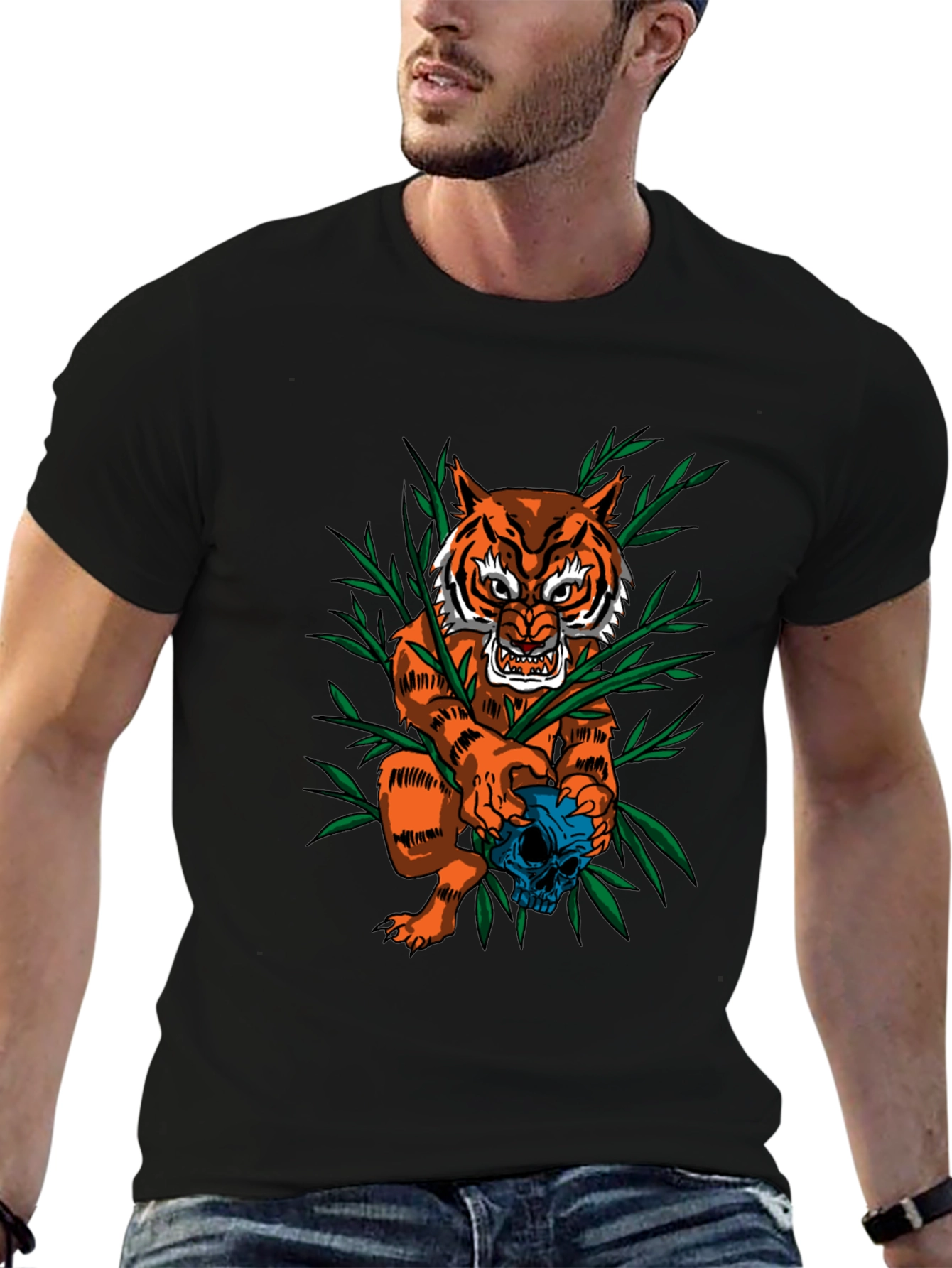 Tiger & Skull Graphic Tee - Edgy Style