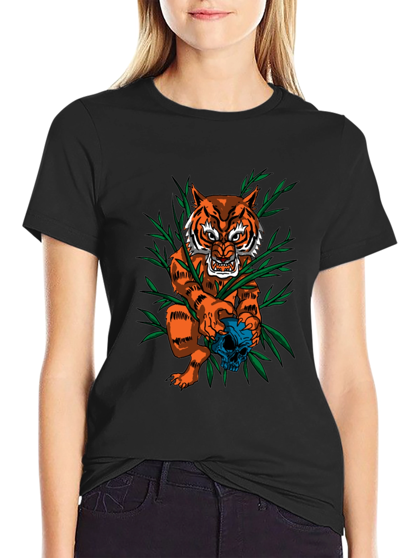Tiger & Skull Graphic Tee - Edgy Style