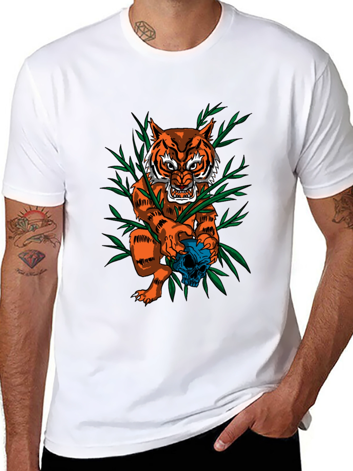 Tiger & Skull Graphic Tee - Edgy Style