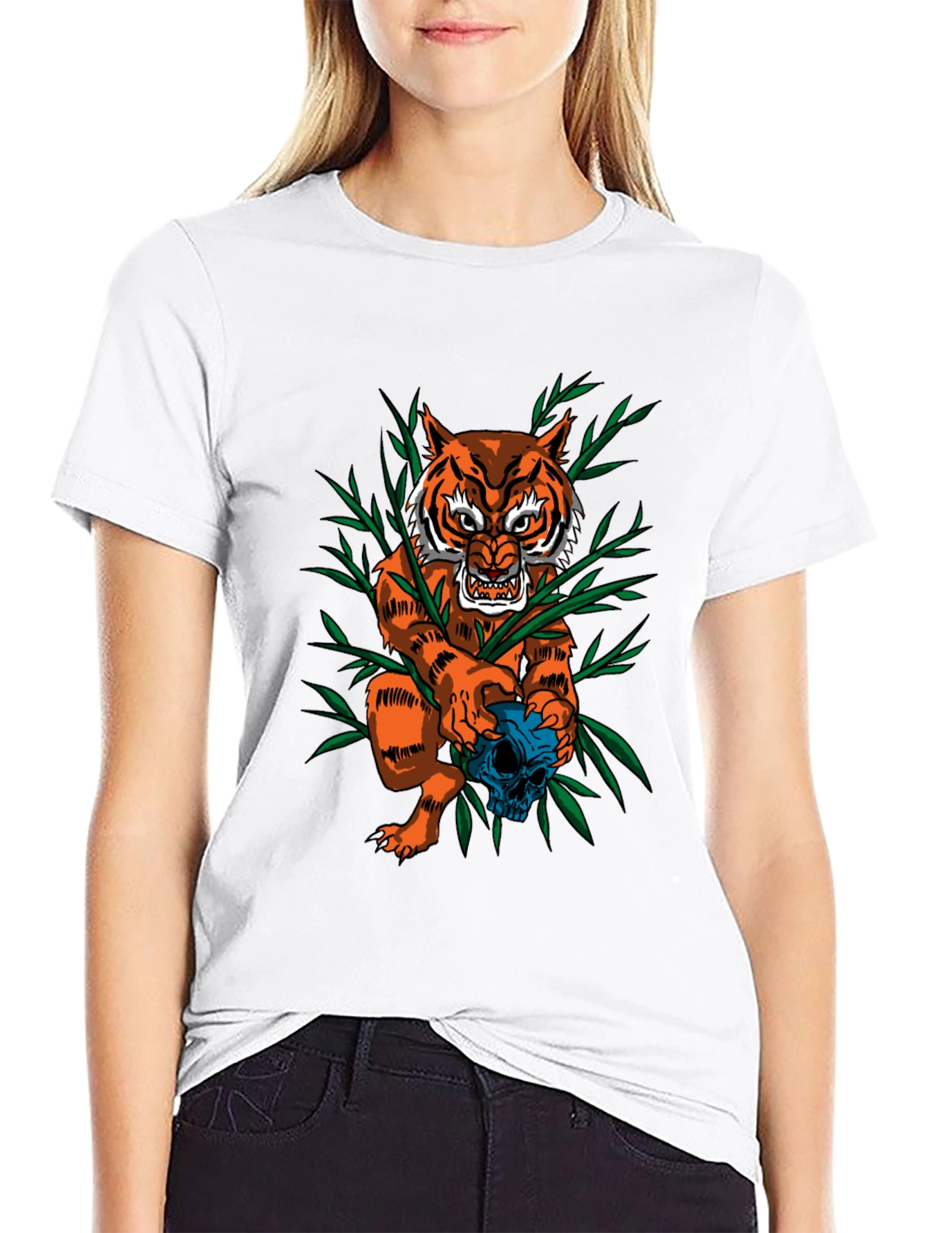 Tiger & Skull Graphic Tee - Edgy Style