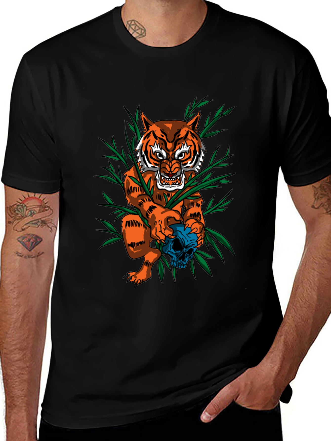 Tiger & Skull Graphic Tee - Edgy Style