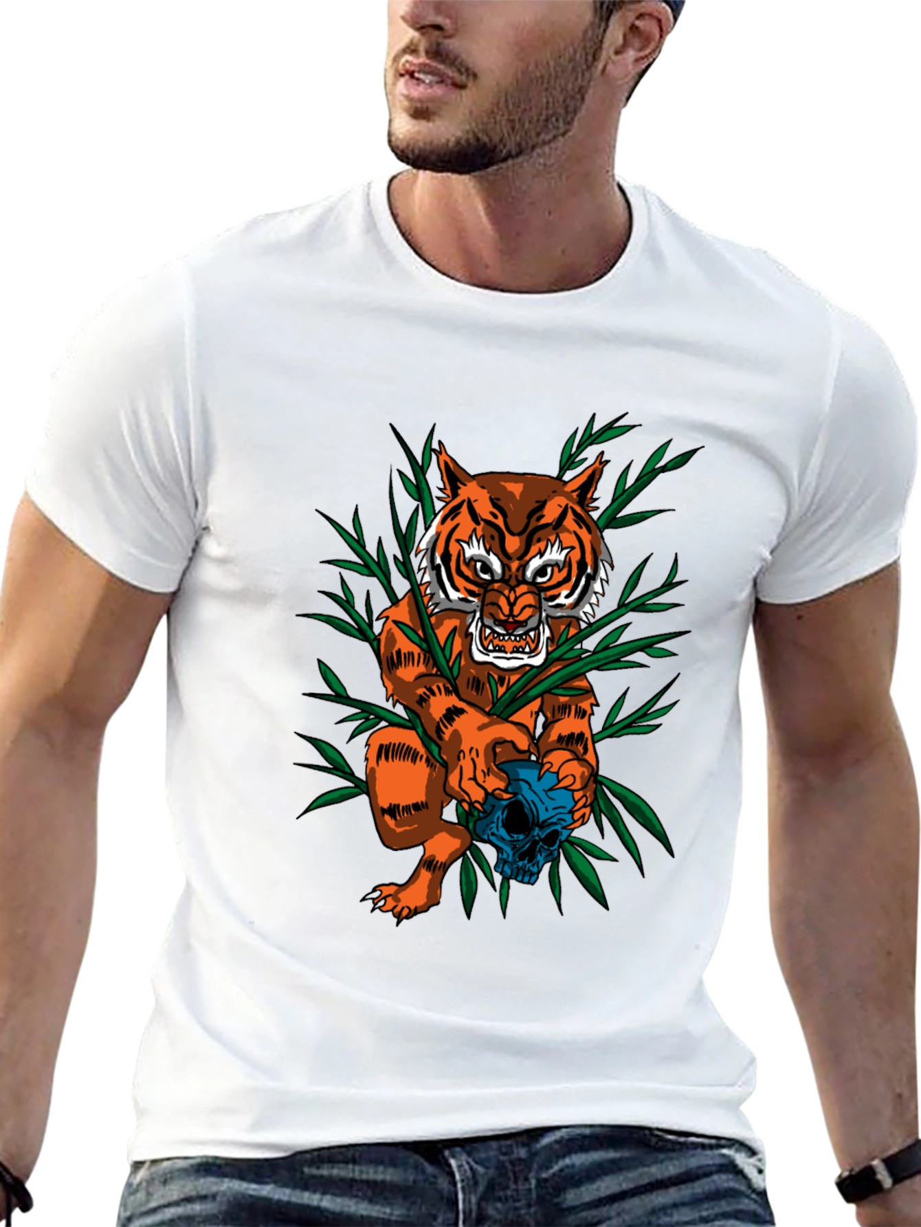 Tiger & Skull Graphic Tee - Edgy Style