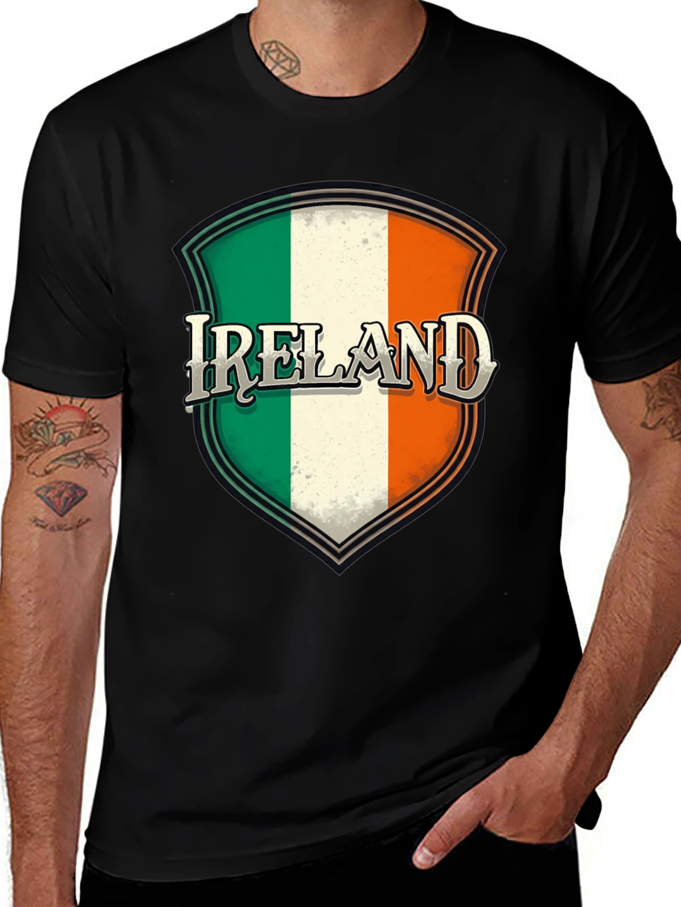 Ireland Flag Shield Graphic Black T-Shirt