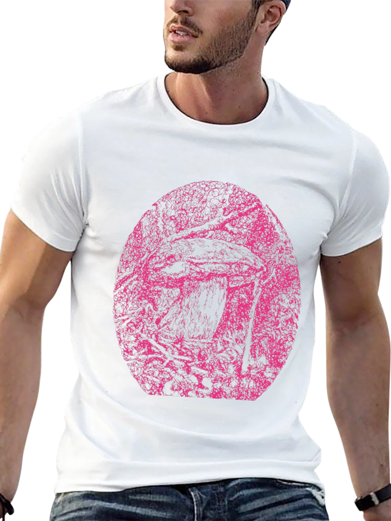 Black T-Shirt with Pink Abstract Design