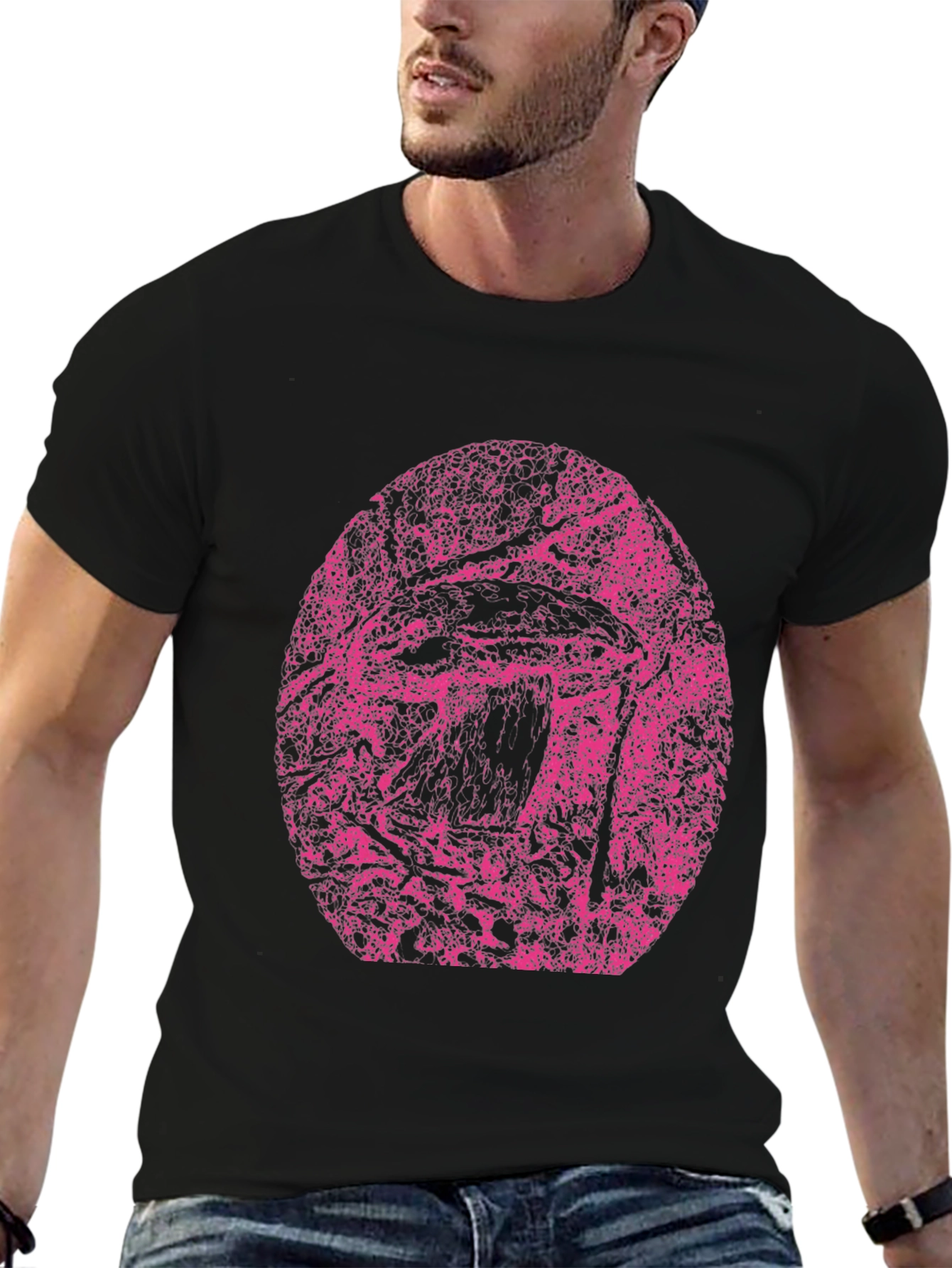 Black T-Shirt with Pink Abstract Design