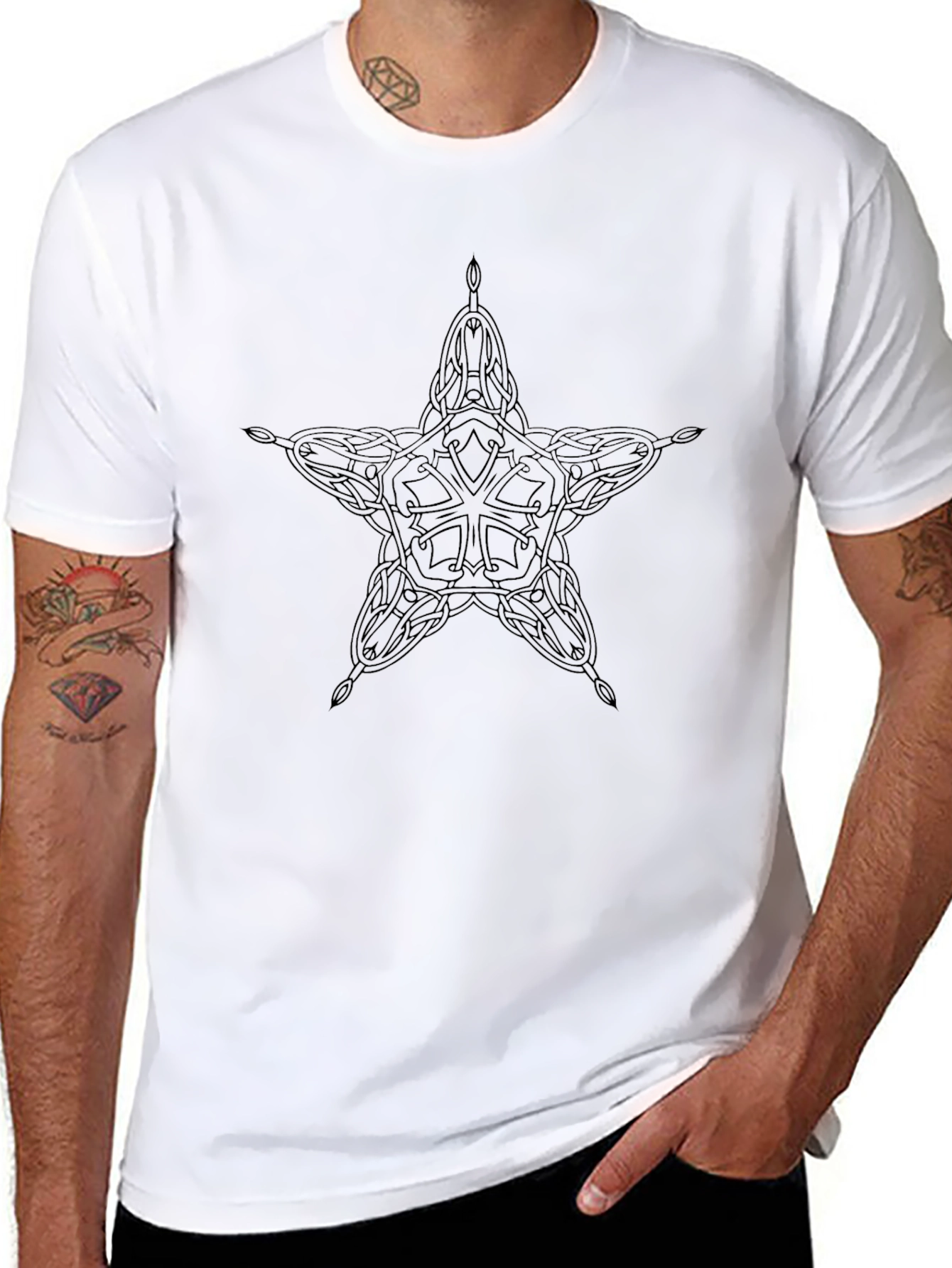 Celtic Star Graphic Tee - Black Cotton