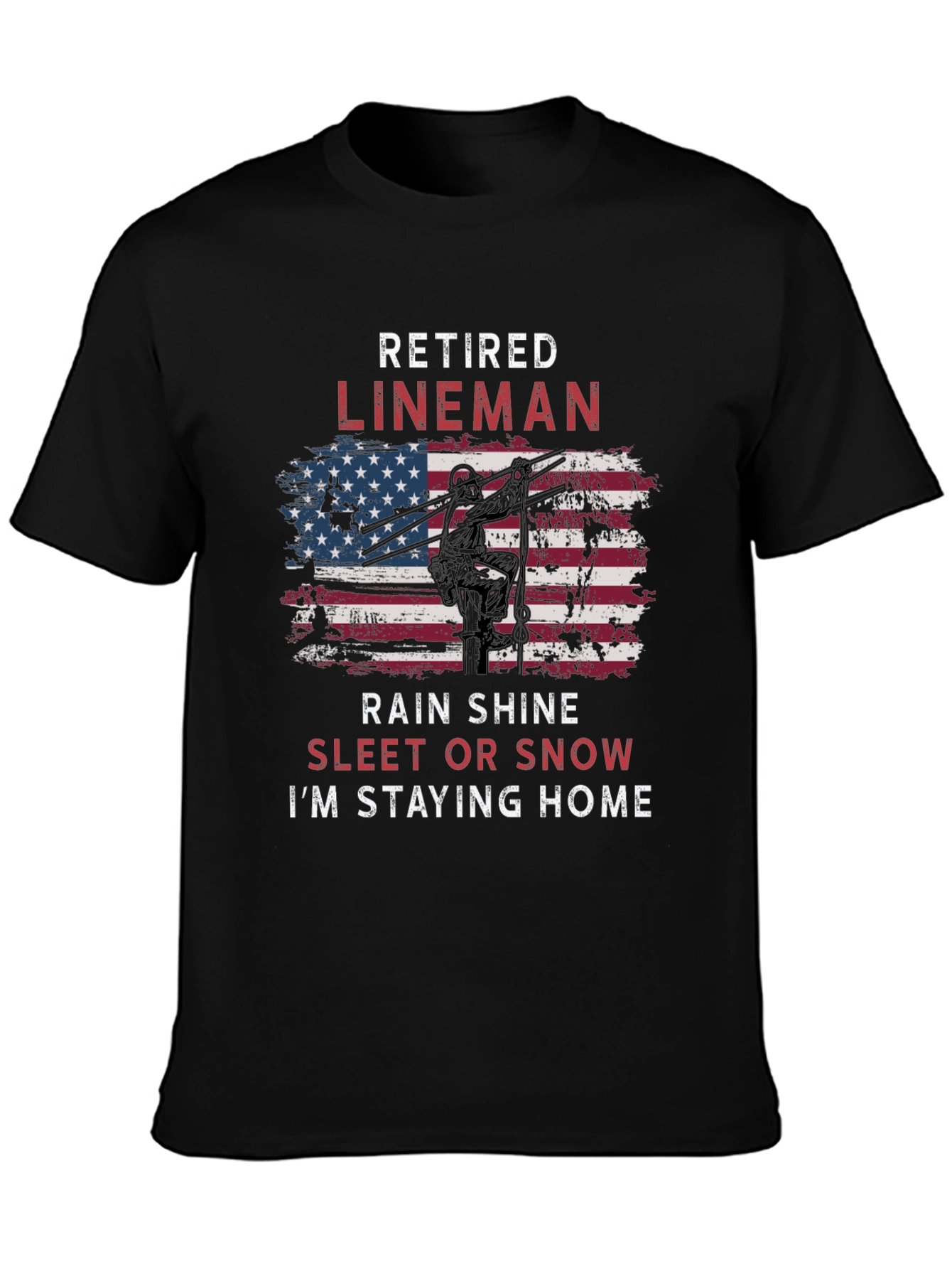 Retired Lineman T-Shirt - American Flag Design