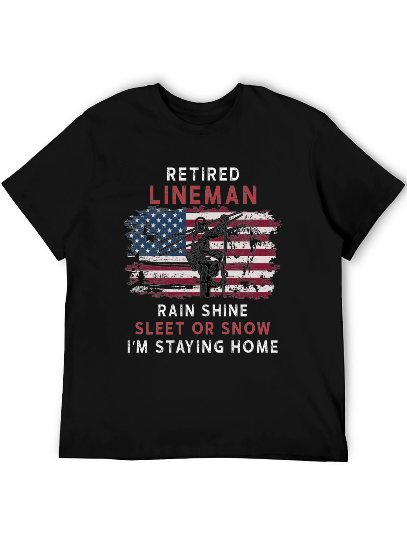 Retired Lineman T-Shirt - American Flag Design