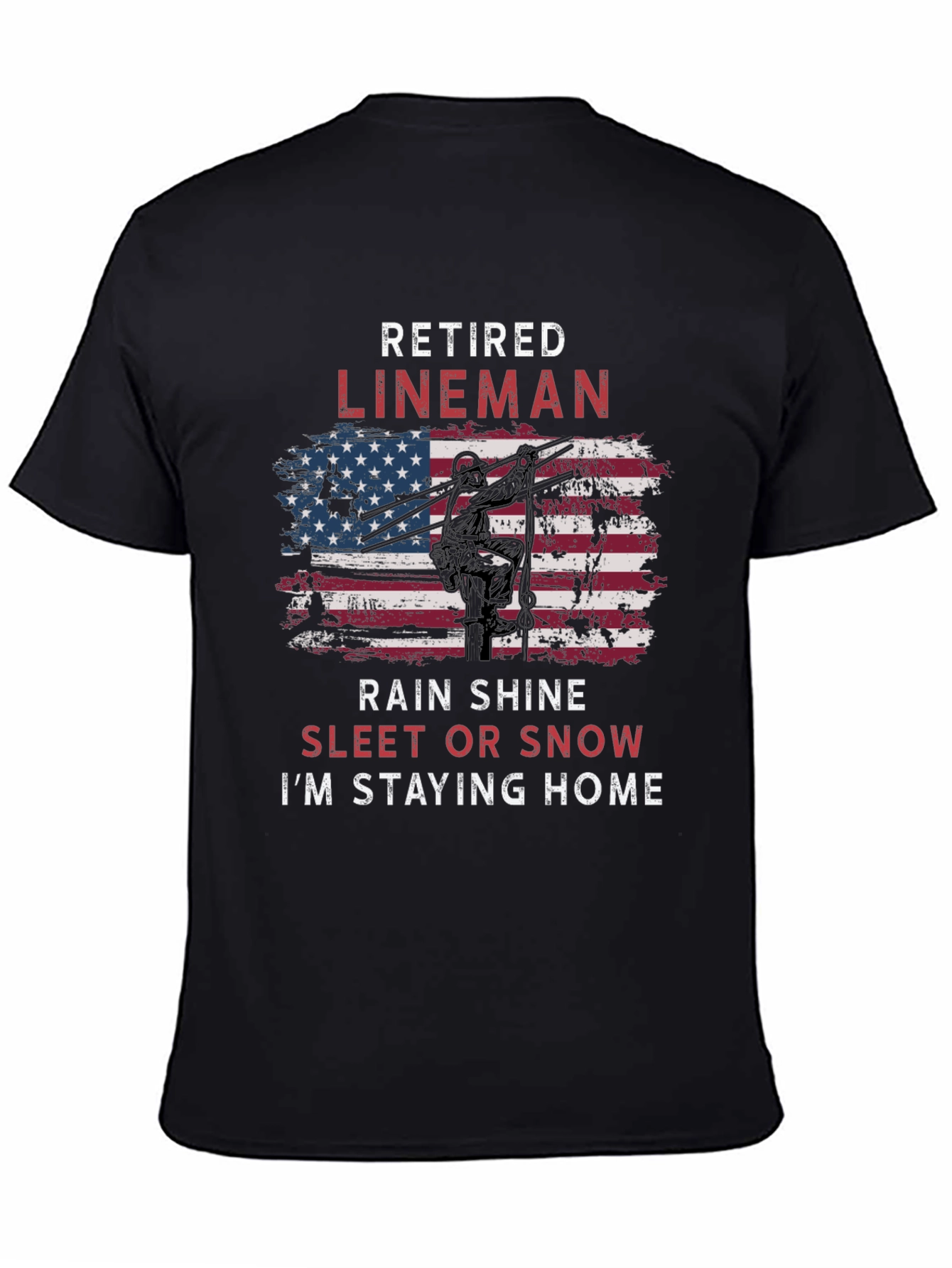 Retired Lineman T-Shirt - American Flag Design
