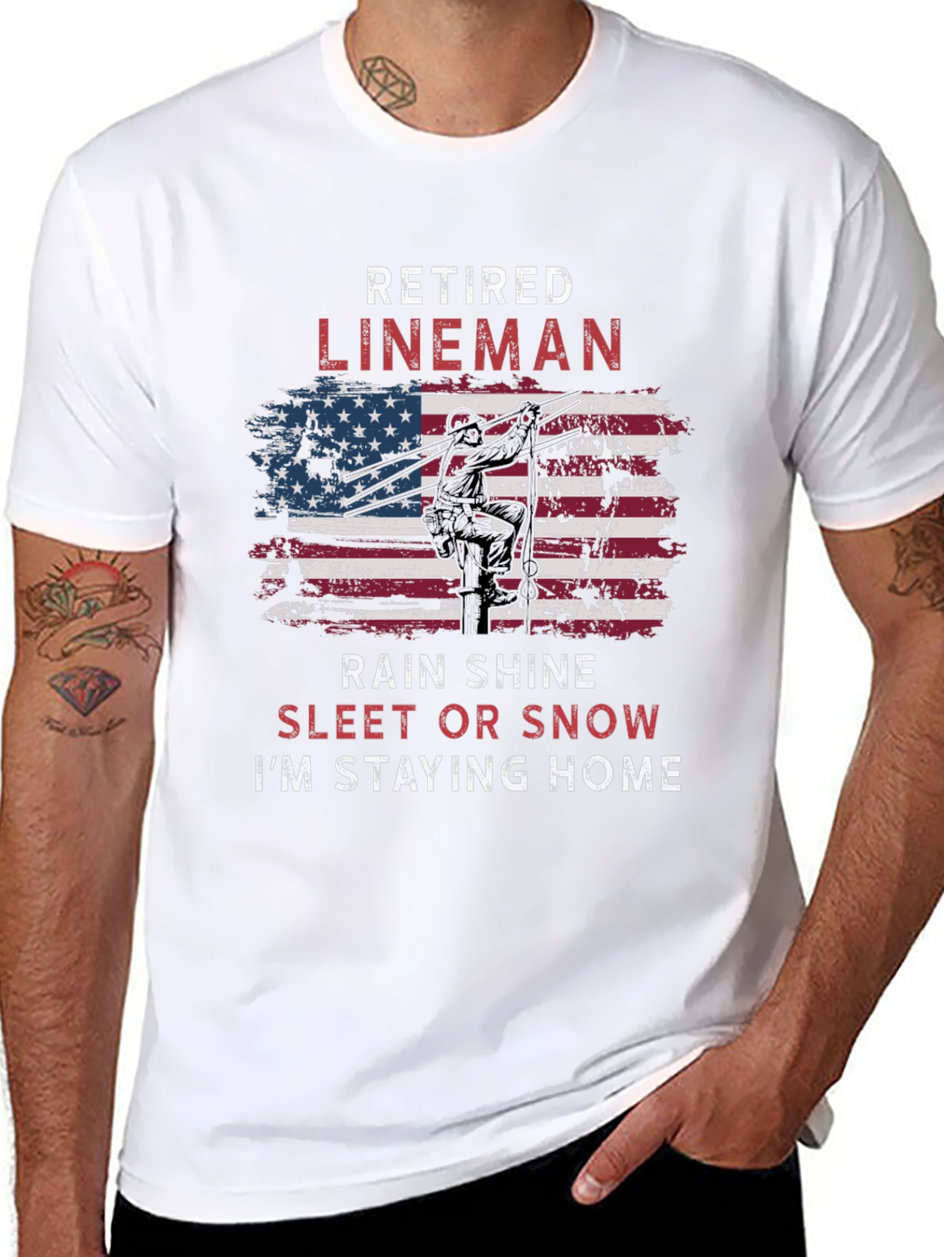 Retired Lineman T-Shirt - American Flag Design