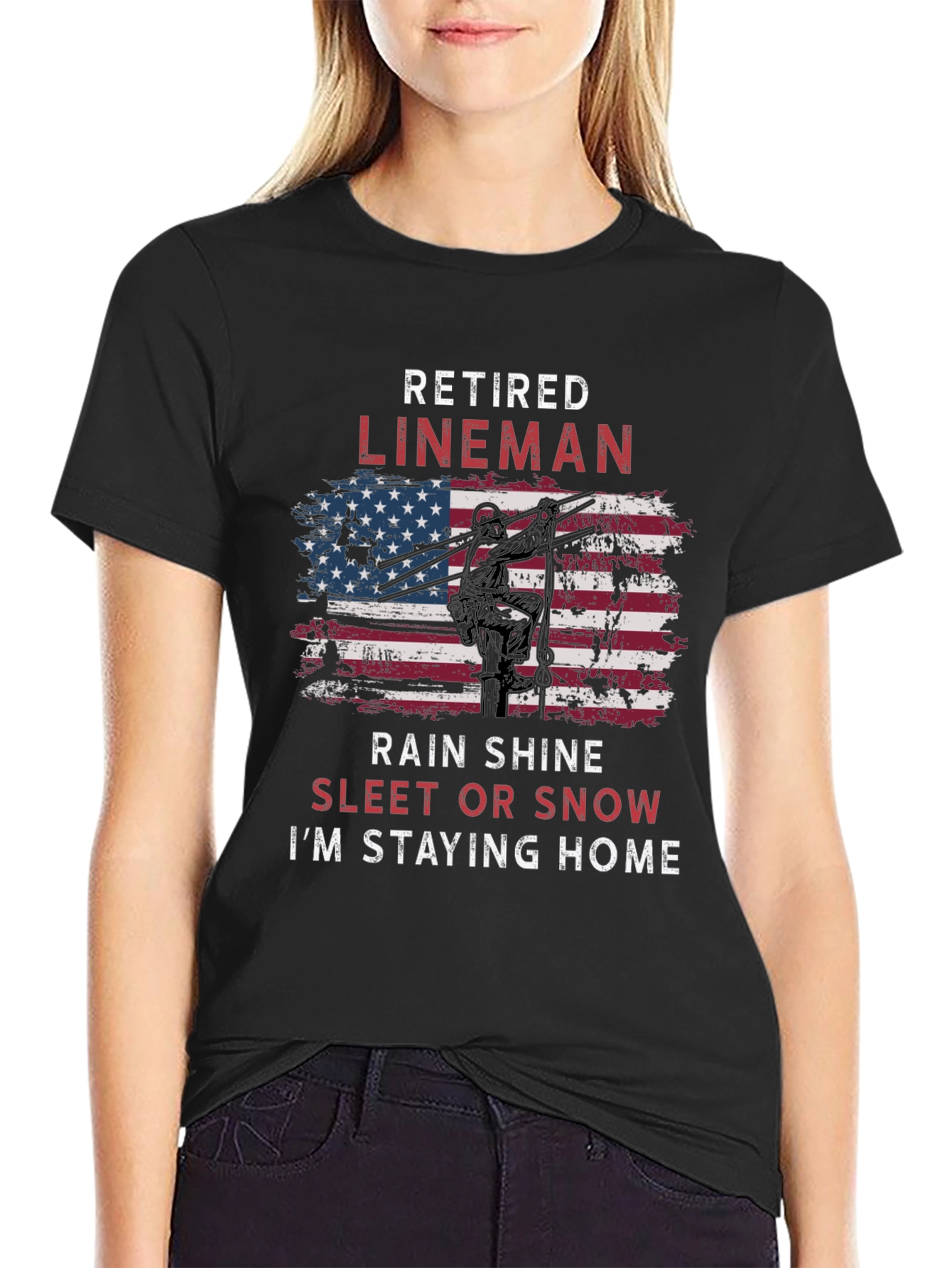 Retired Lineman T-Shirt - American Flag Design