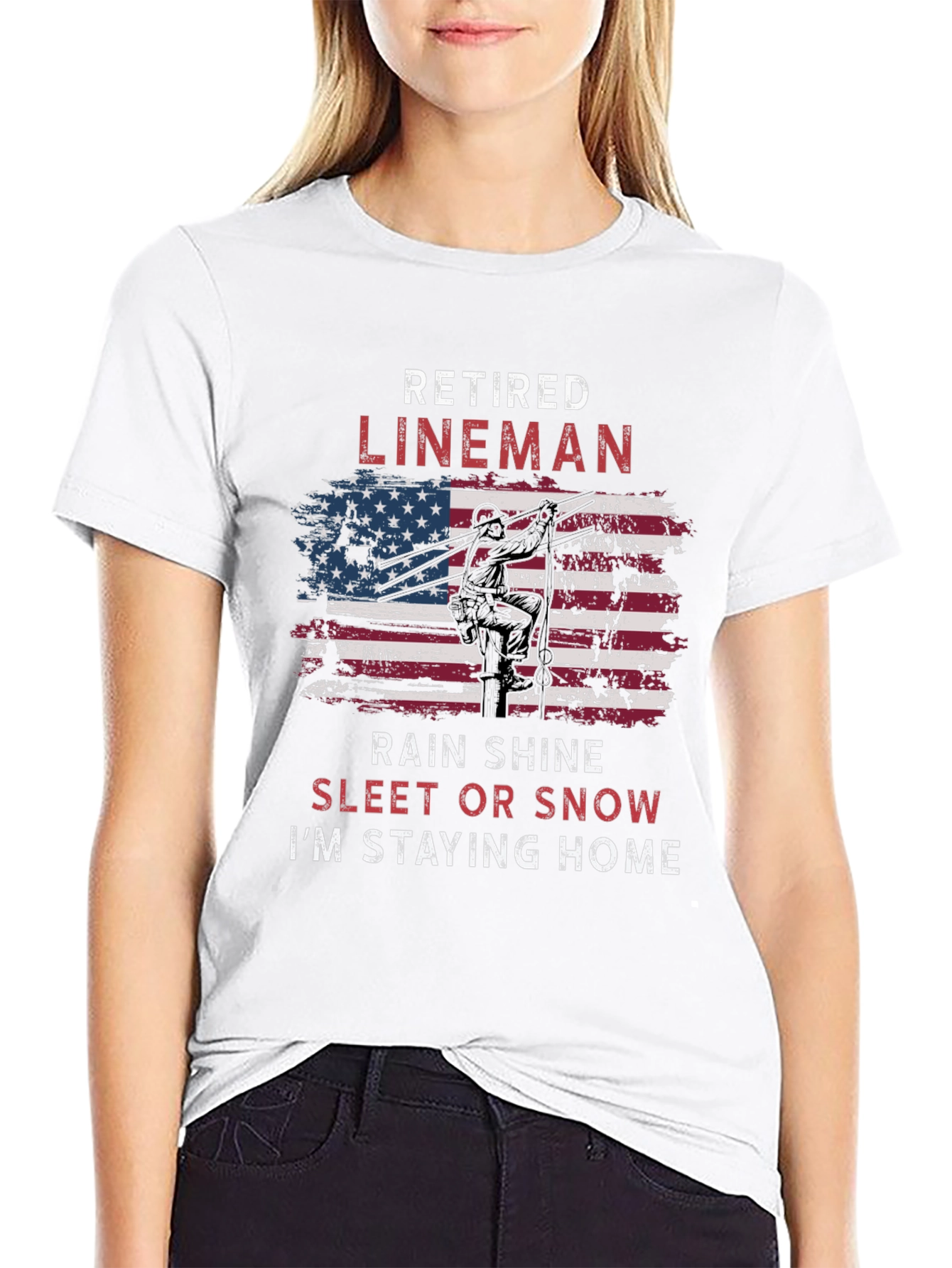 Retired Lineman T-Shirt - American Flag Design