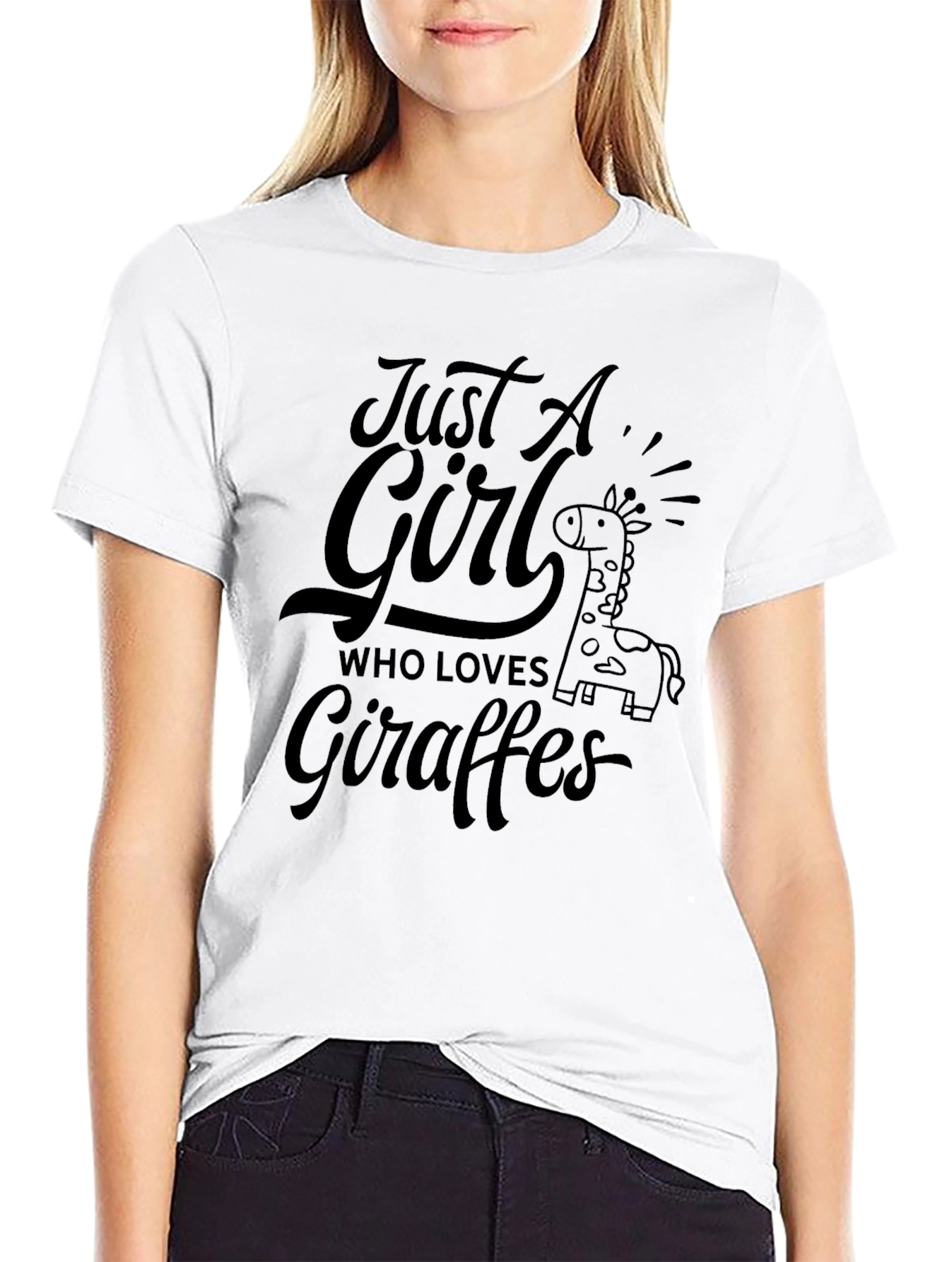 Just A Girl Who Loves Giraffes Black T-Shirt