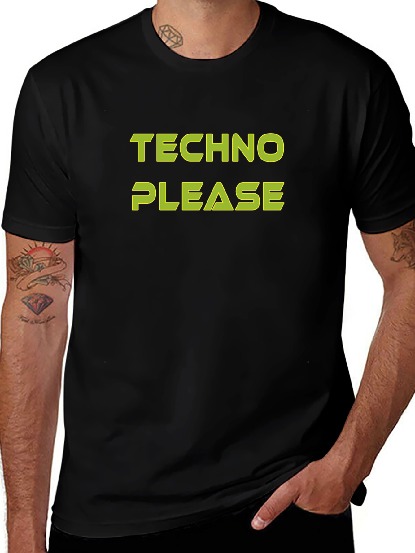 Techno Please Graphic Tee - Bold Black T-Shirt