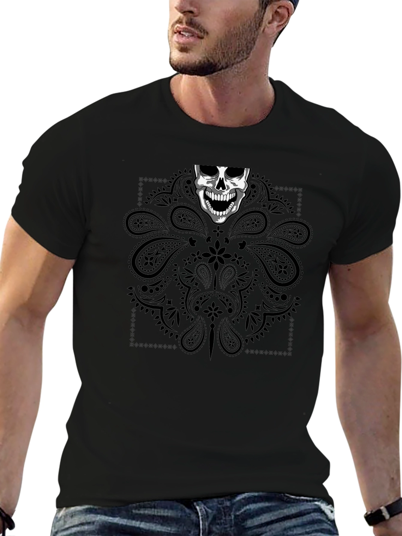 Skull Bandana Graphic Tee - Mens Black T-Shirt