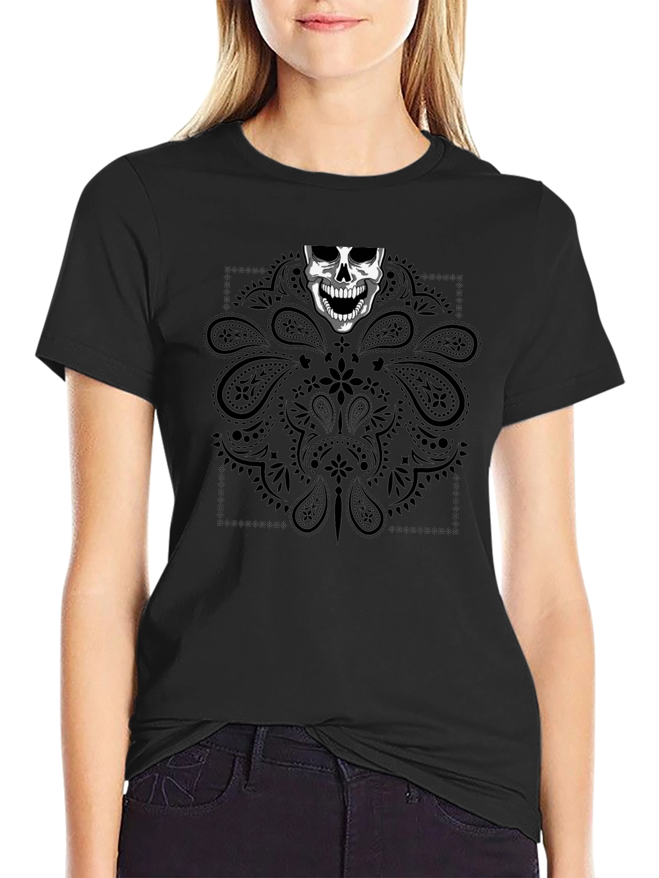 Skull Bandana Graphic Tee - Mens Black T-Shirt