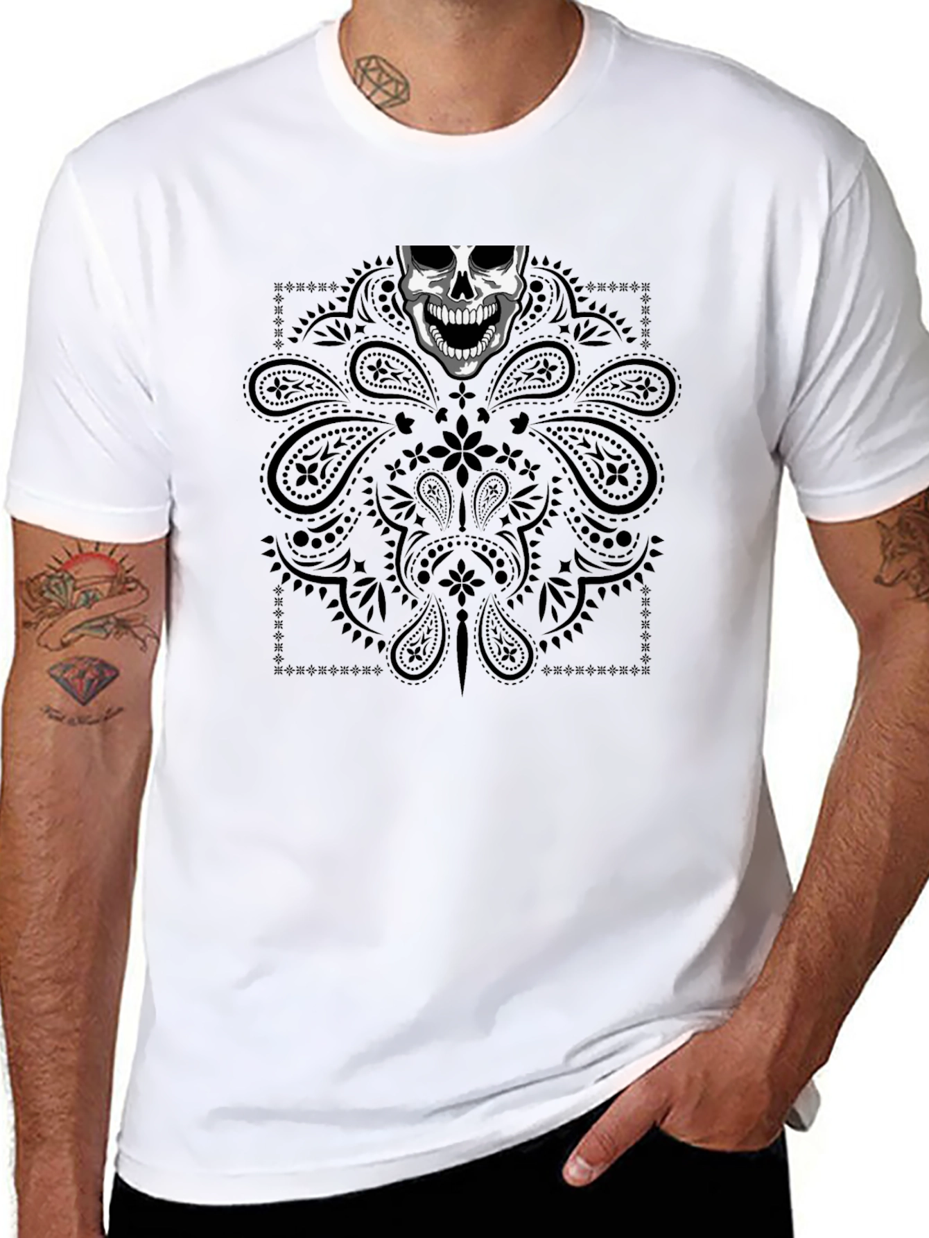 Skull Bandana Graphic Tee - Mens Black T-Shirt