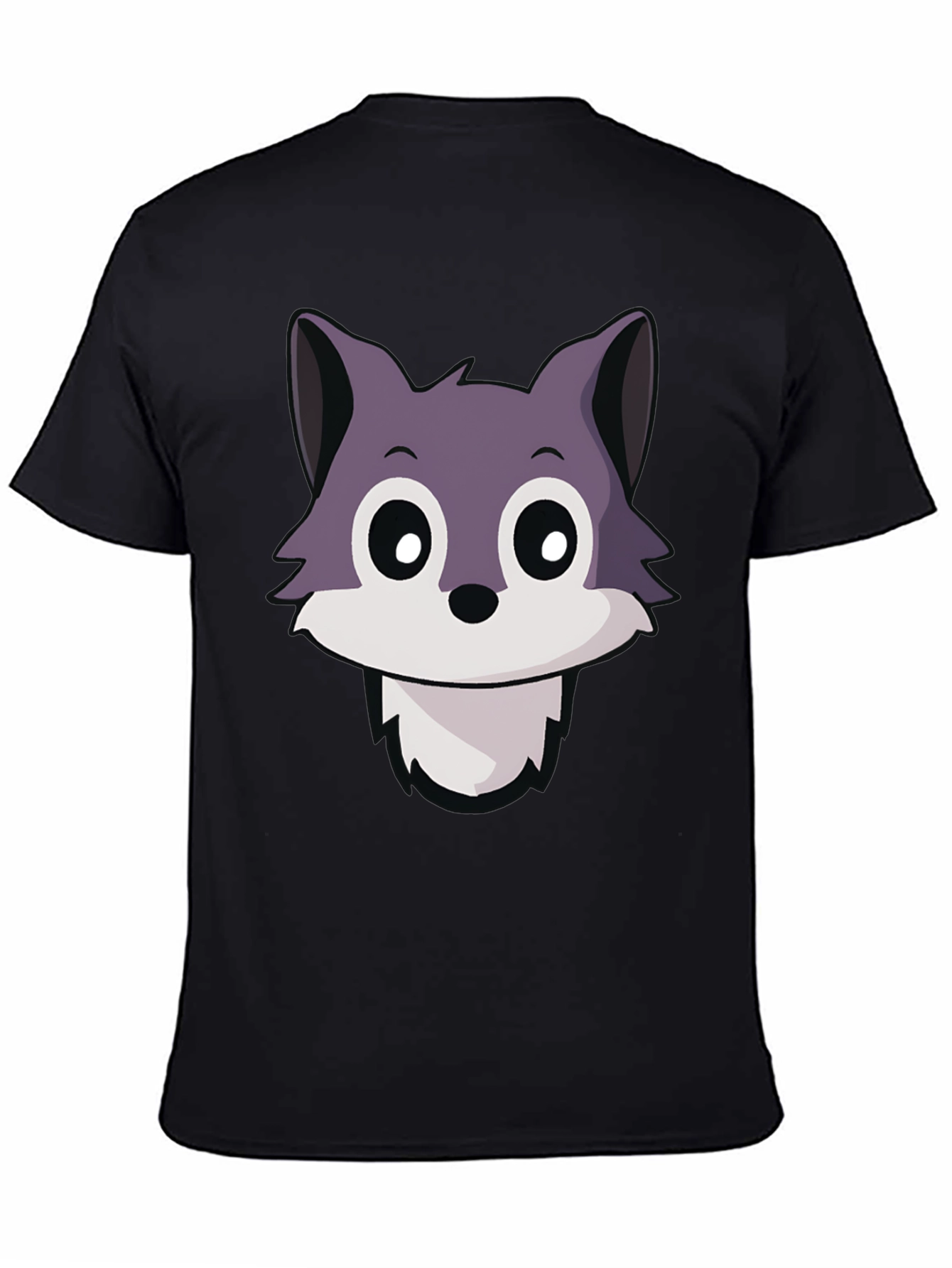 Cute Wolf Cartoon T-Shirt - Black Crew Neck