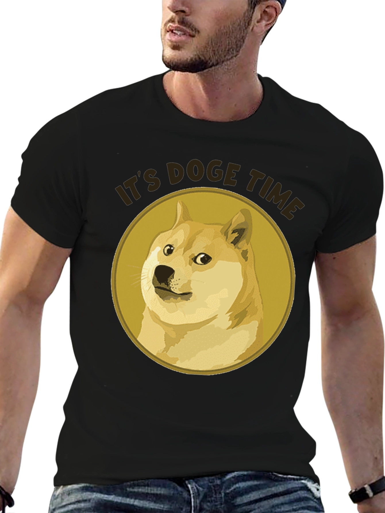 Its Doge Time Graphic Tee - Black Cotton T-Shirt