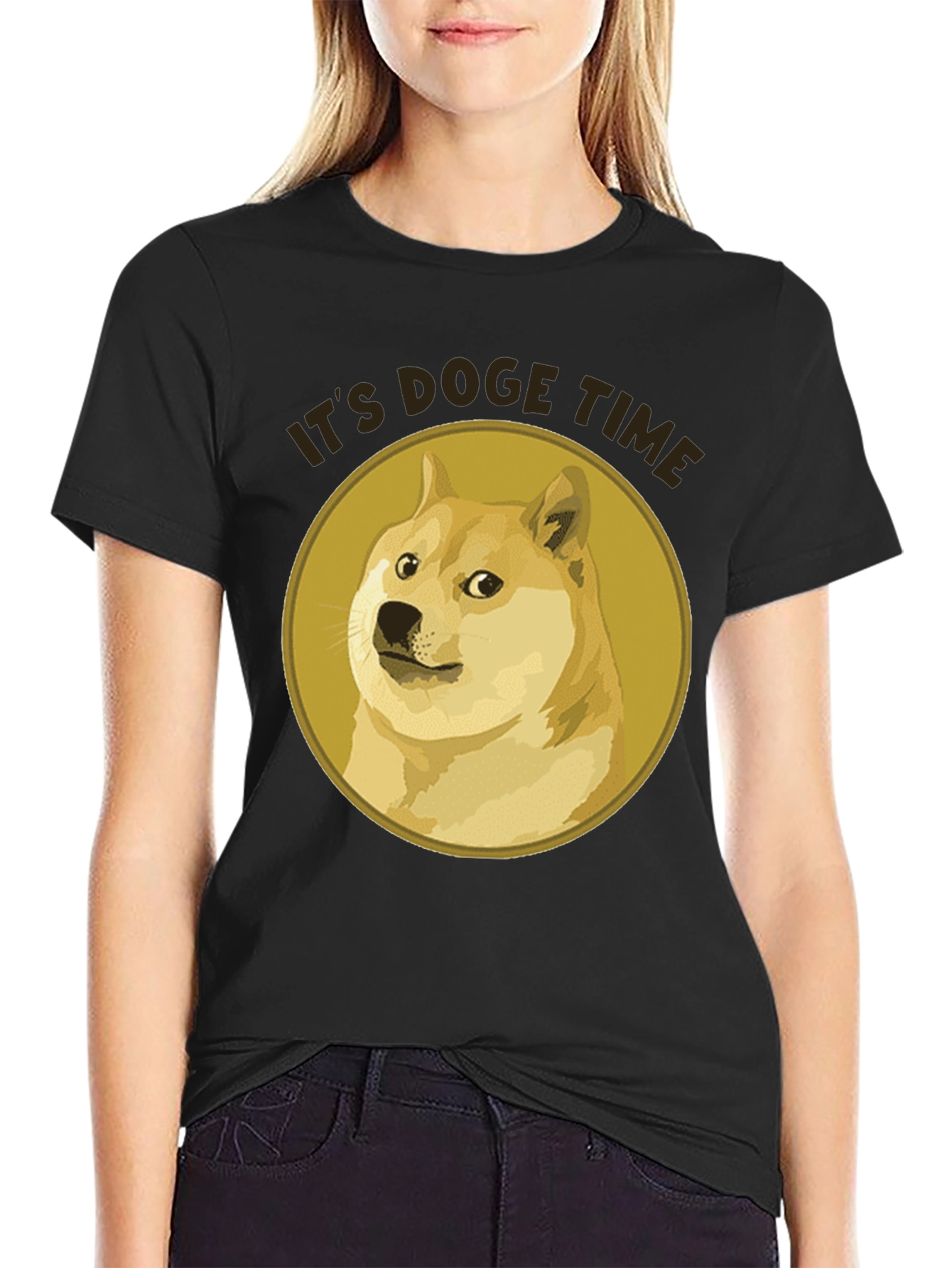 Its Doge Time Graphic Tee - Black Cotton T-Shirt