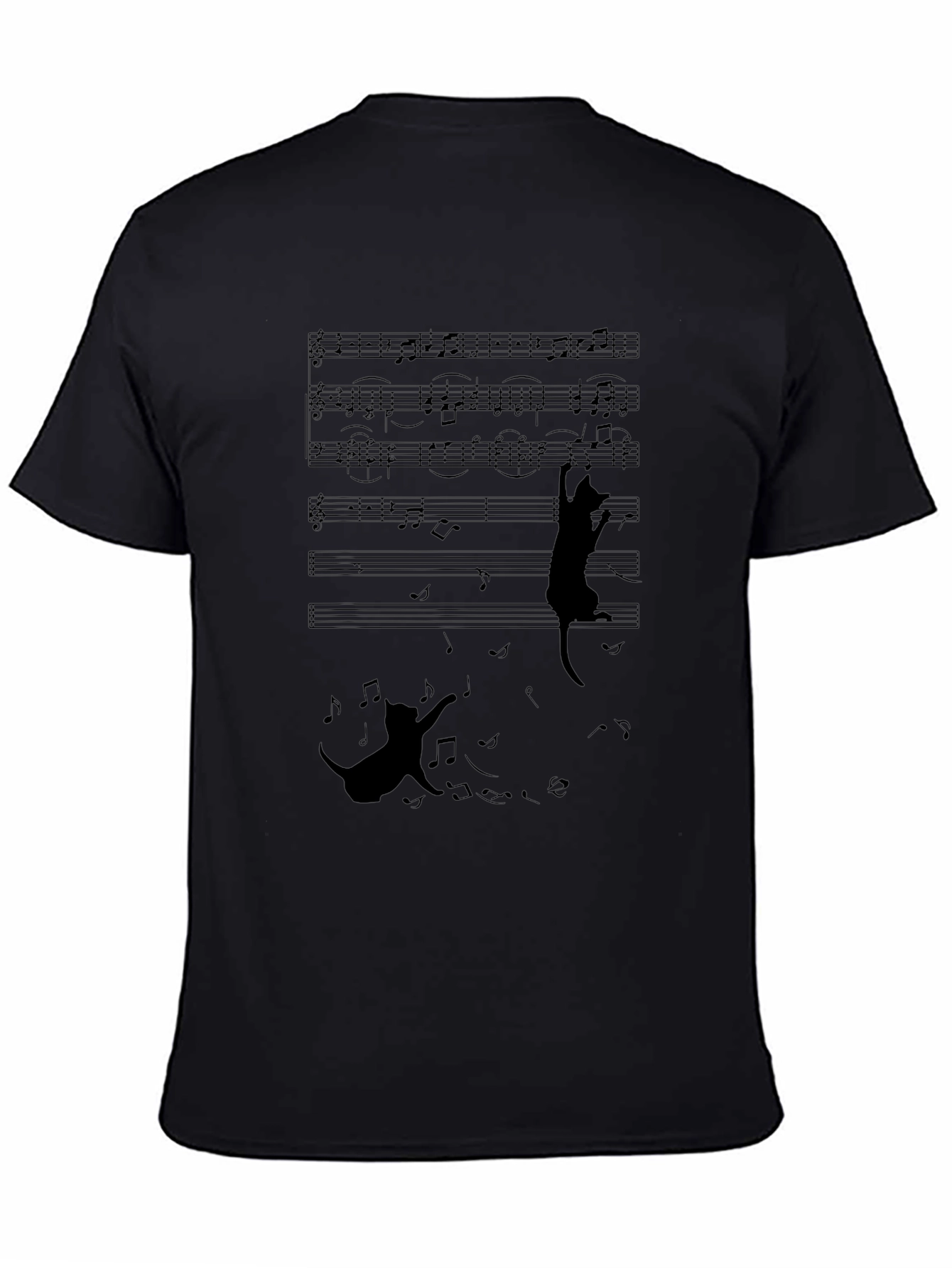 Musical Cat T-Shirt - Black Crew Neck Tee
