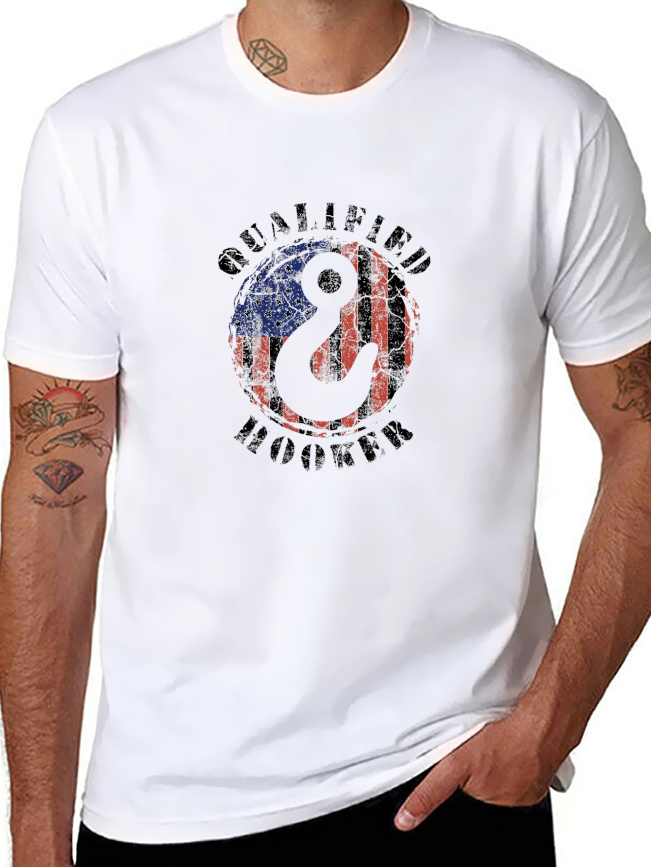 Qualified Hooker T-Shirt Patriotic Fishing American Flag