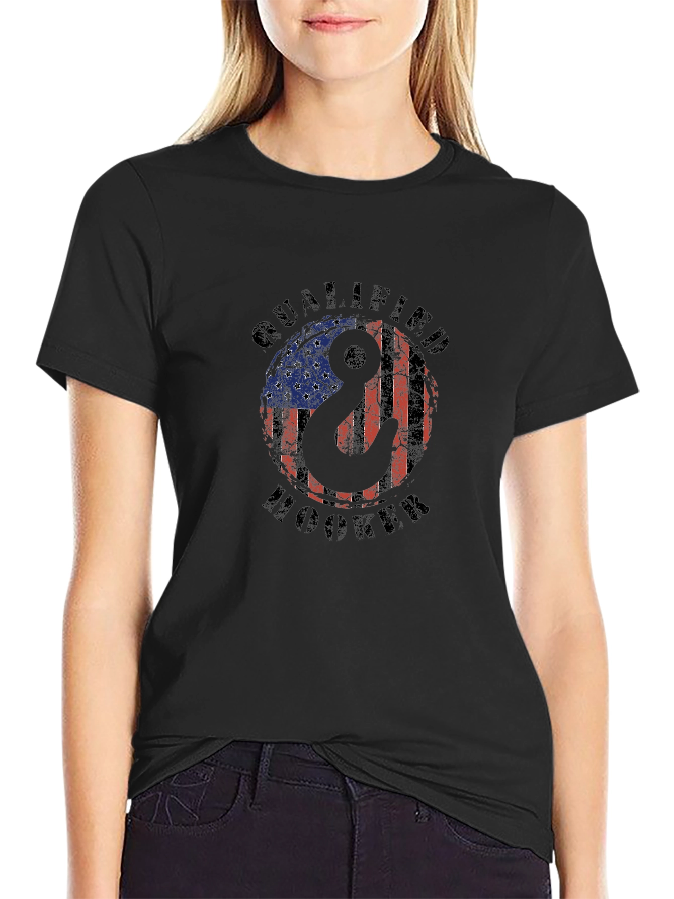 Qualified Hooker T-Shirt Patriotic Fishing American Flag