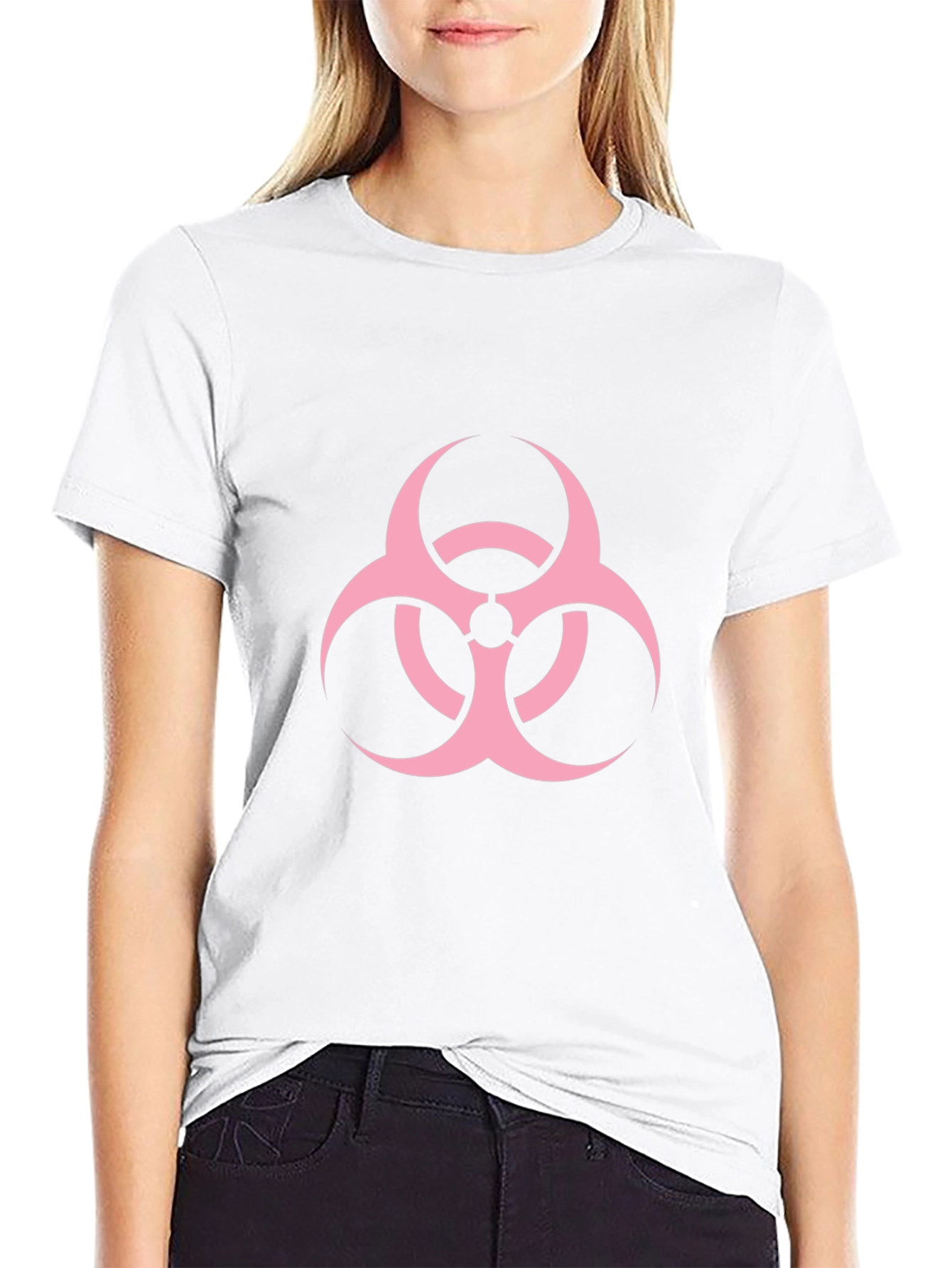 Biohazard Pink Graphic T-Shirt - Black Cotton Casual Tee