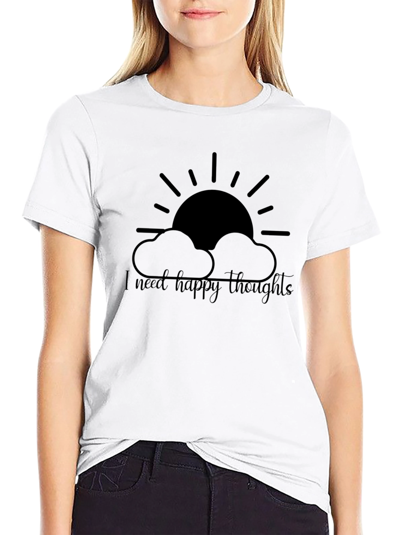 Happy Thoughts Graphic Tee - Black Cotton T-Shirt