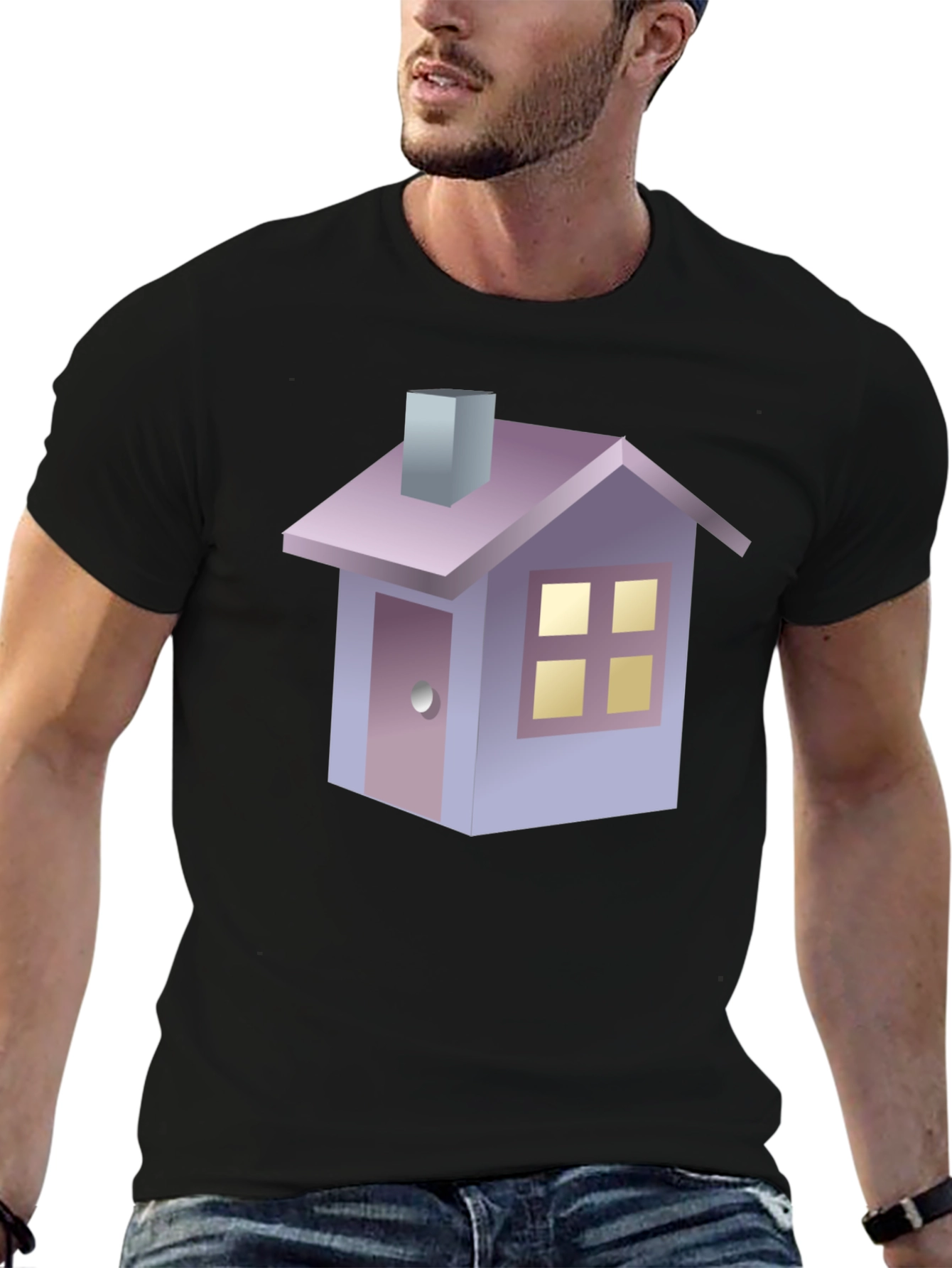 Cute House Graphic T-Shirt - Black Cotton Tee