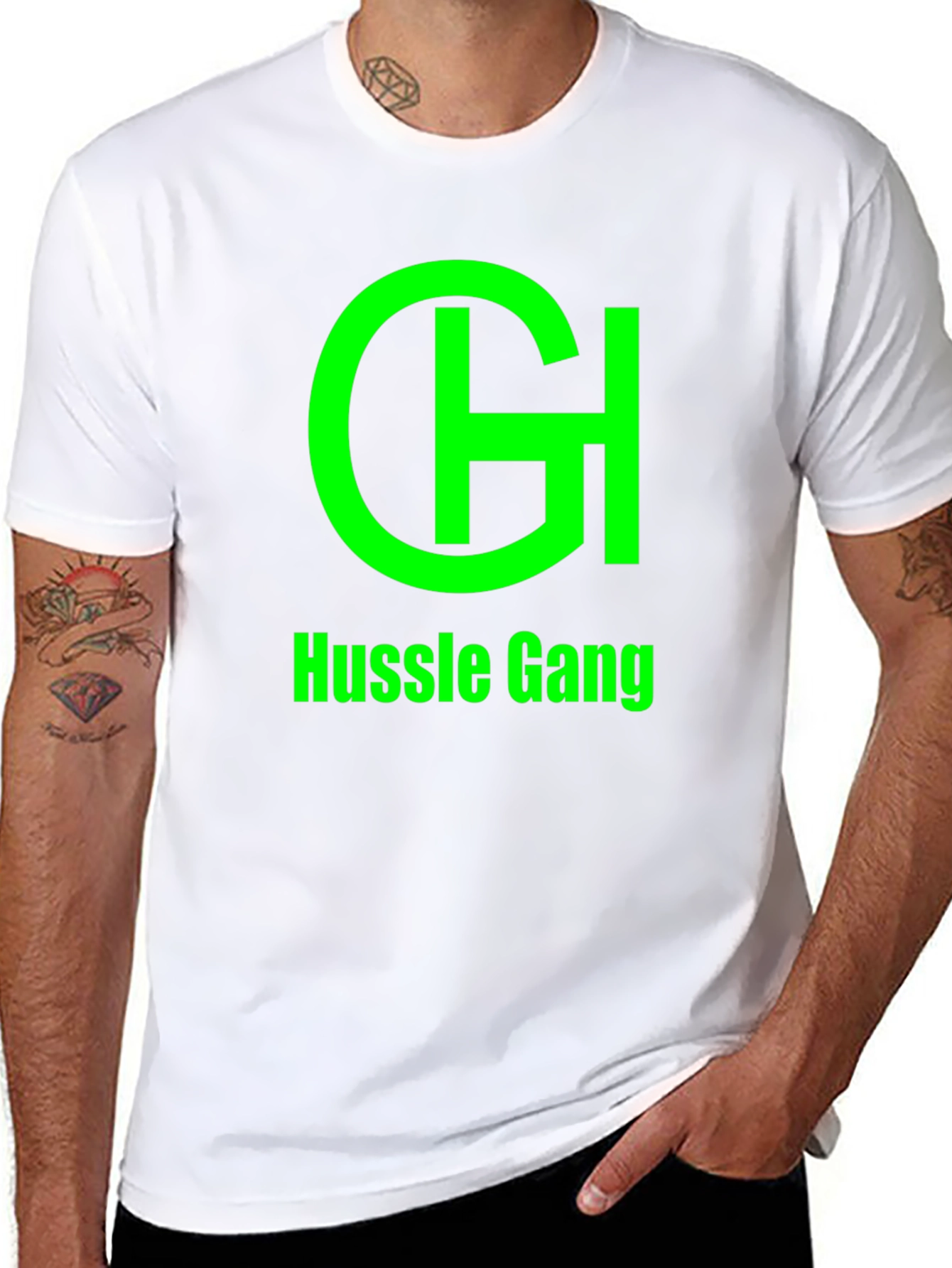 Hussle Gang Black T-Shirt - Green Graphic Print