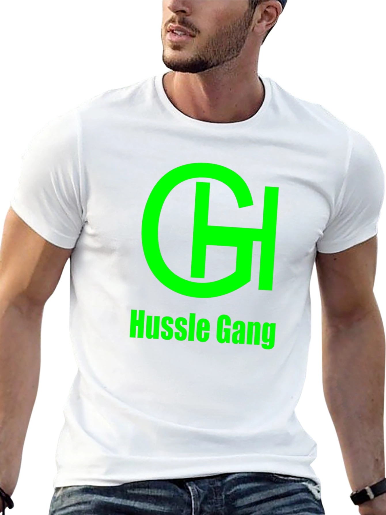 Hussle Gang Black T-Shirt - Green Graphic Print