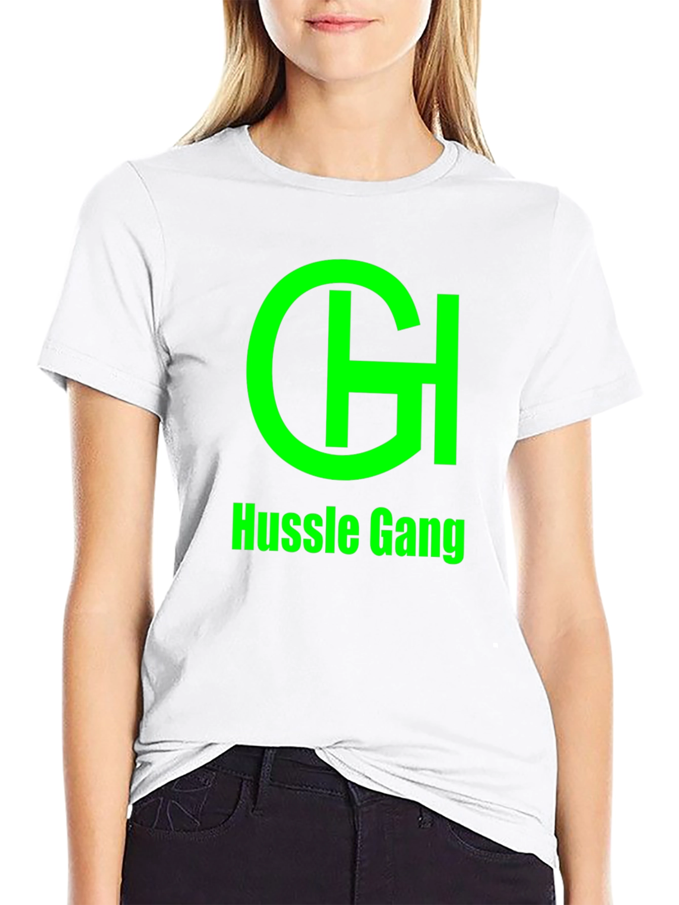 Hussle Gang Black T-Shirt - Green Graphic Print