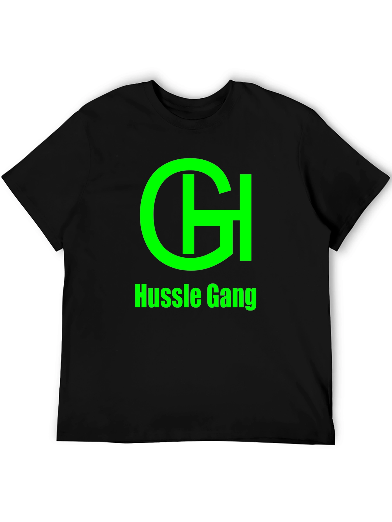Hussle Gang Black T-Shirt - Green Graphic Print