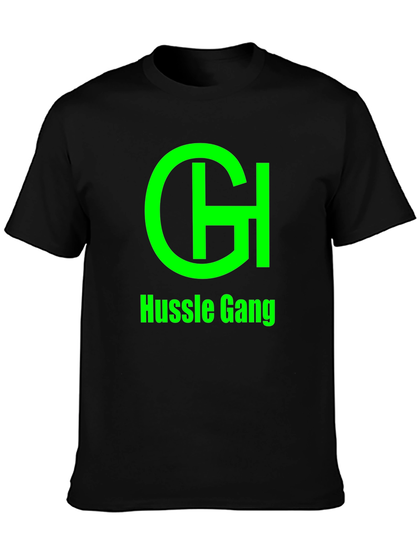 Hussle Gang Black T-Shirt - Green Graphic Print