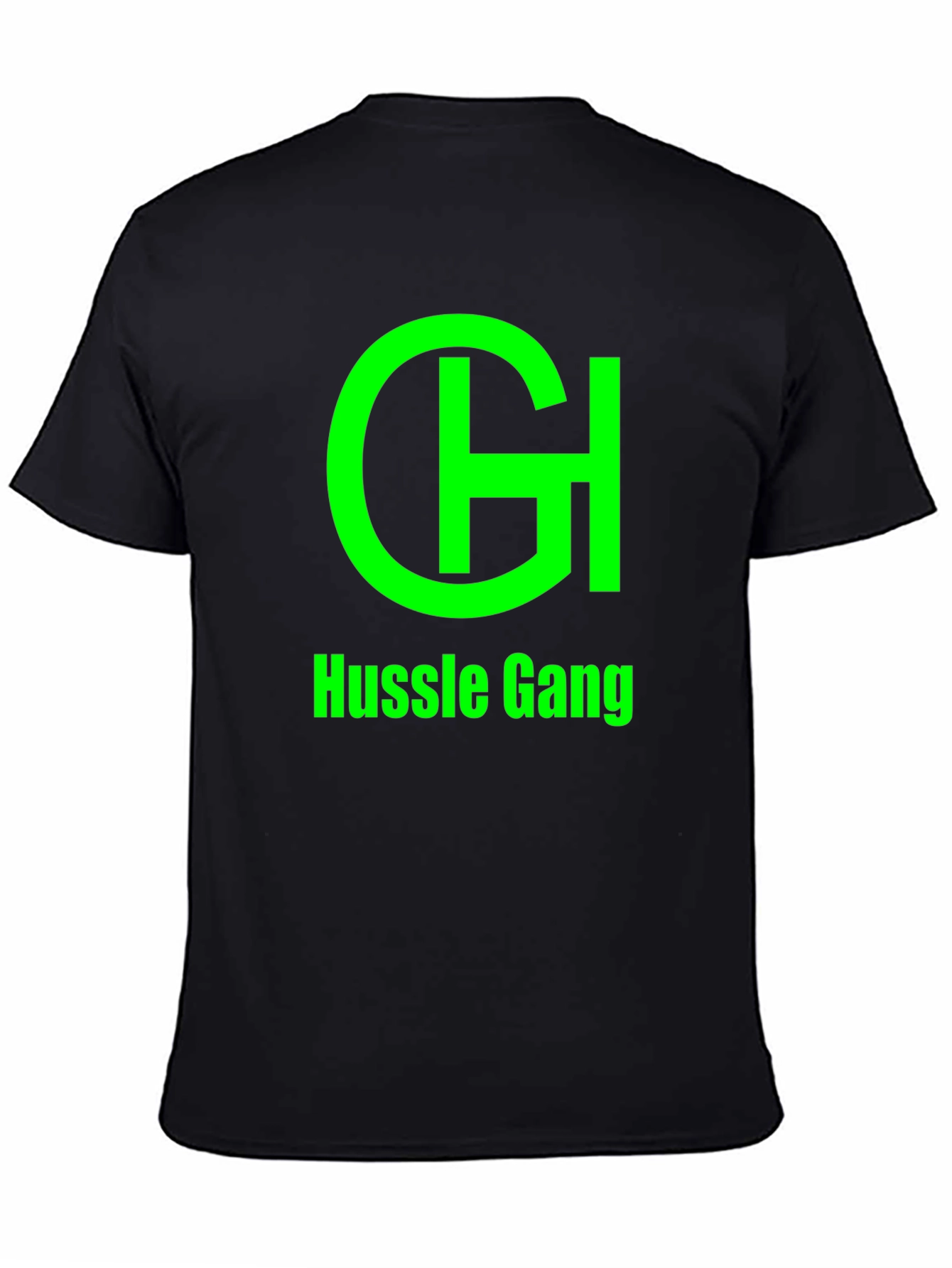 Hussle Gang Black T-Shirt - Green Graphic Print